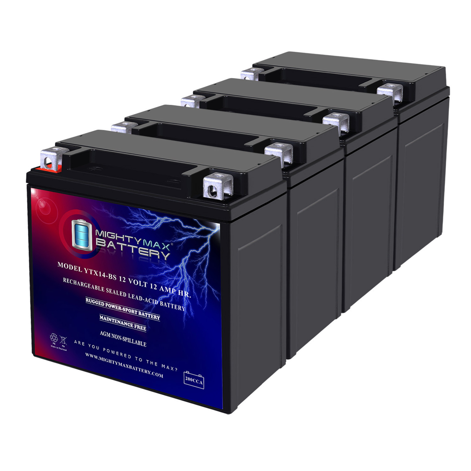 YTX14-BS Replacement Battery Compatible with PowerStar PS-14BS-34 - 4 Pack