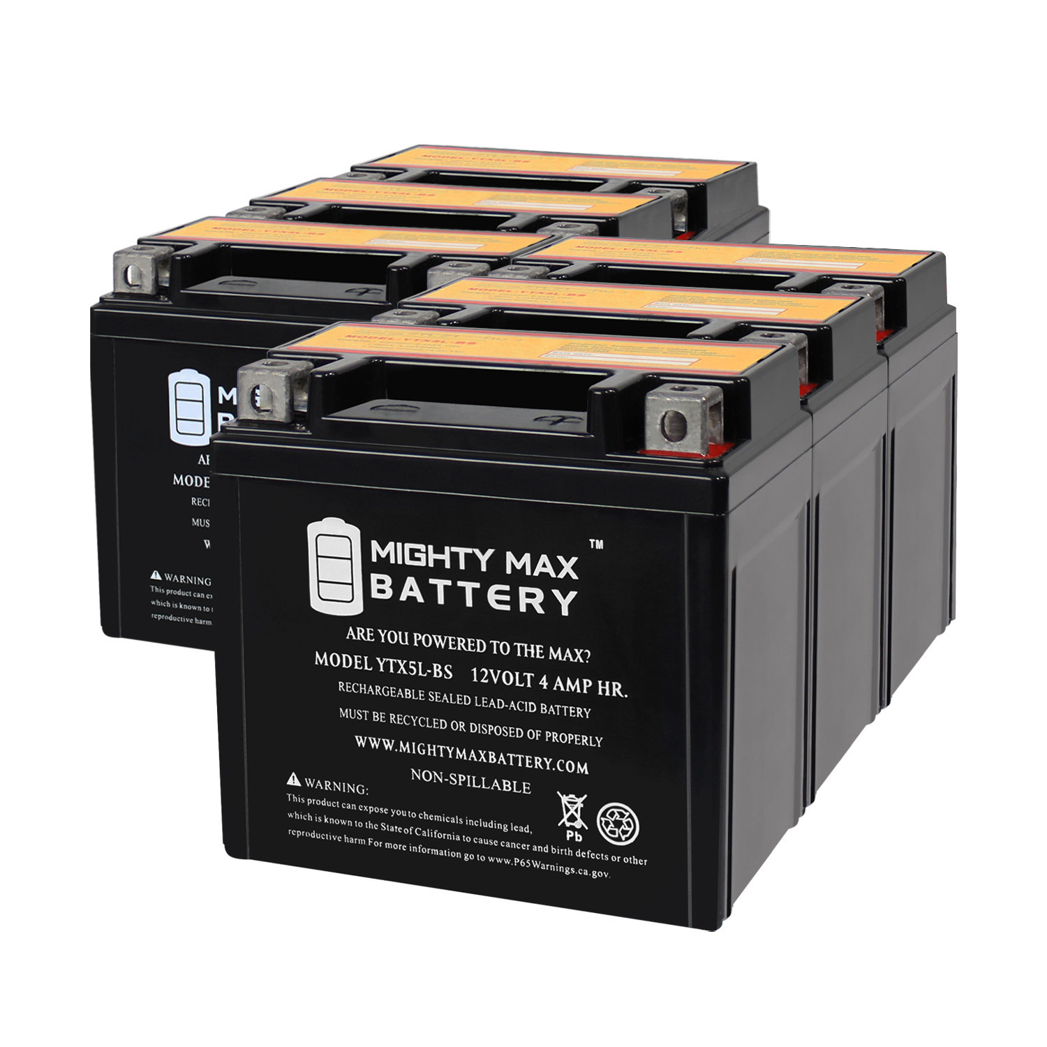 YTX5L-BS Replacement Battery Compatible with Fire Power CTX5L-BS - 6 Pack