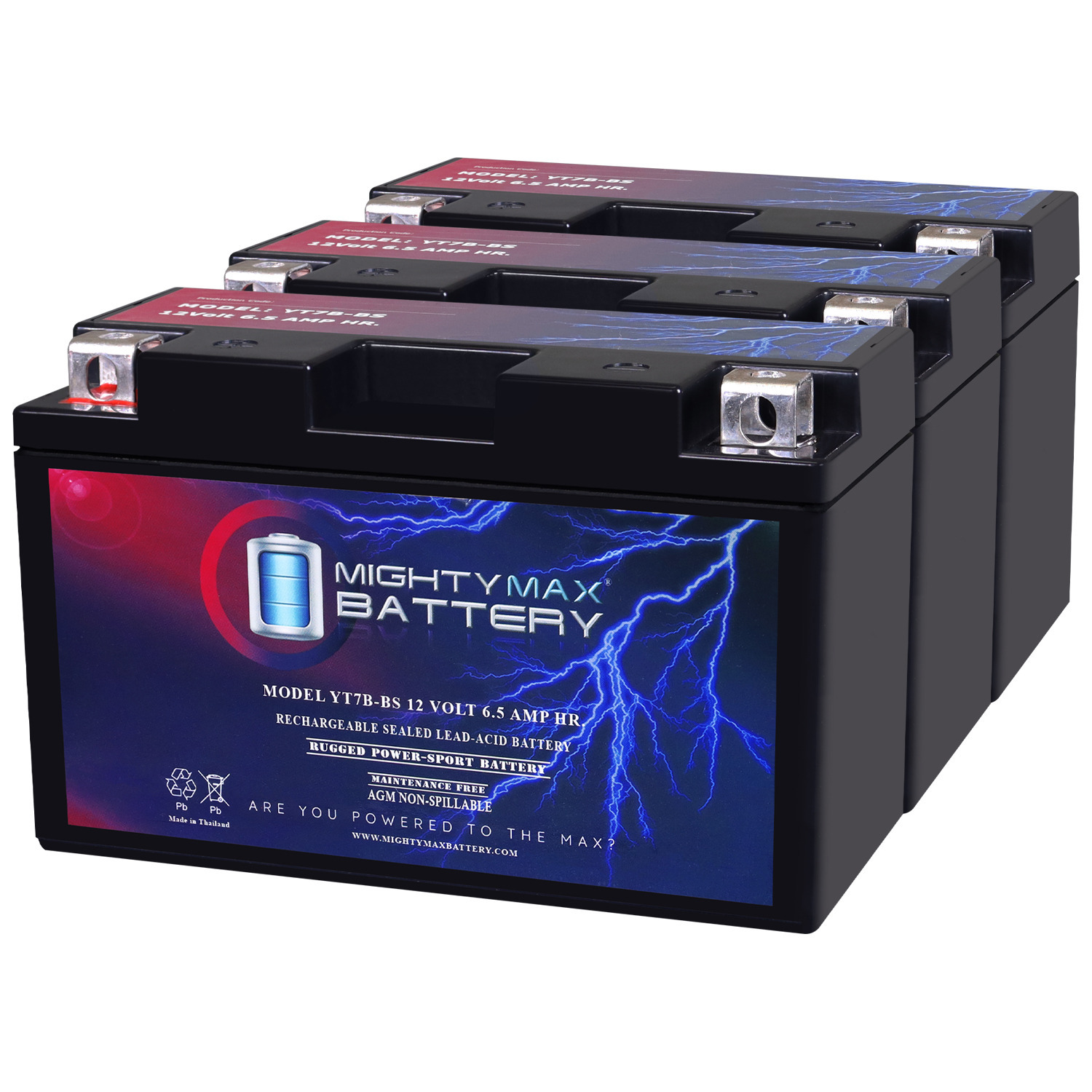 YT7B-BS 12V 6.5AH Replacement Battery compatible with Interstate YT7B-BS - 3 Pack