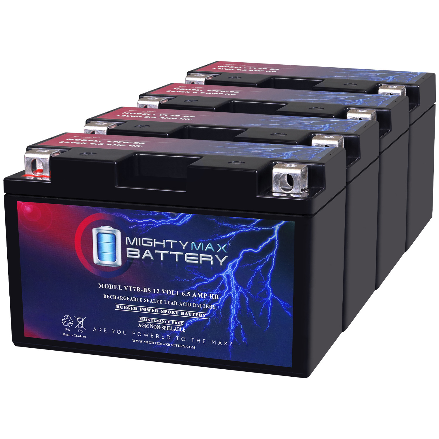 YT7B-BS 12V 6.5AH Replacement Battery compatible with Interstate YT7B-BS - 4 Pack