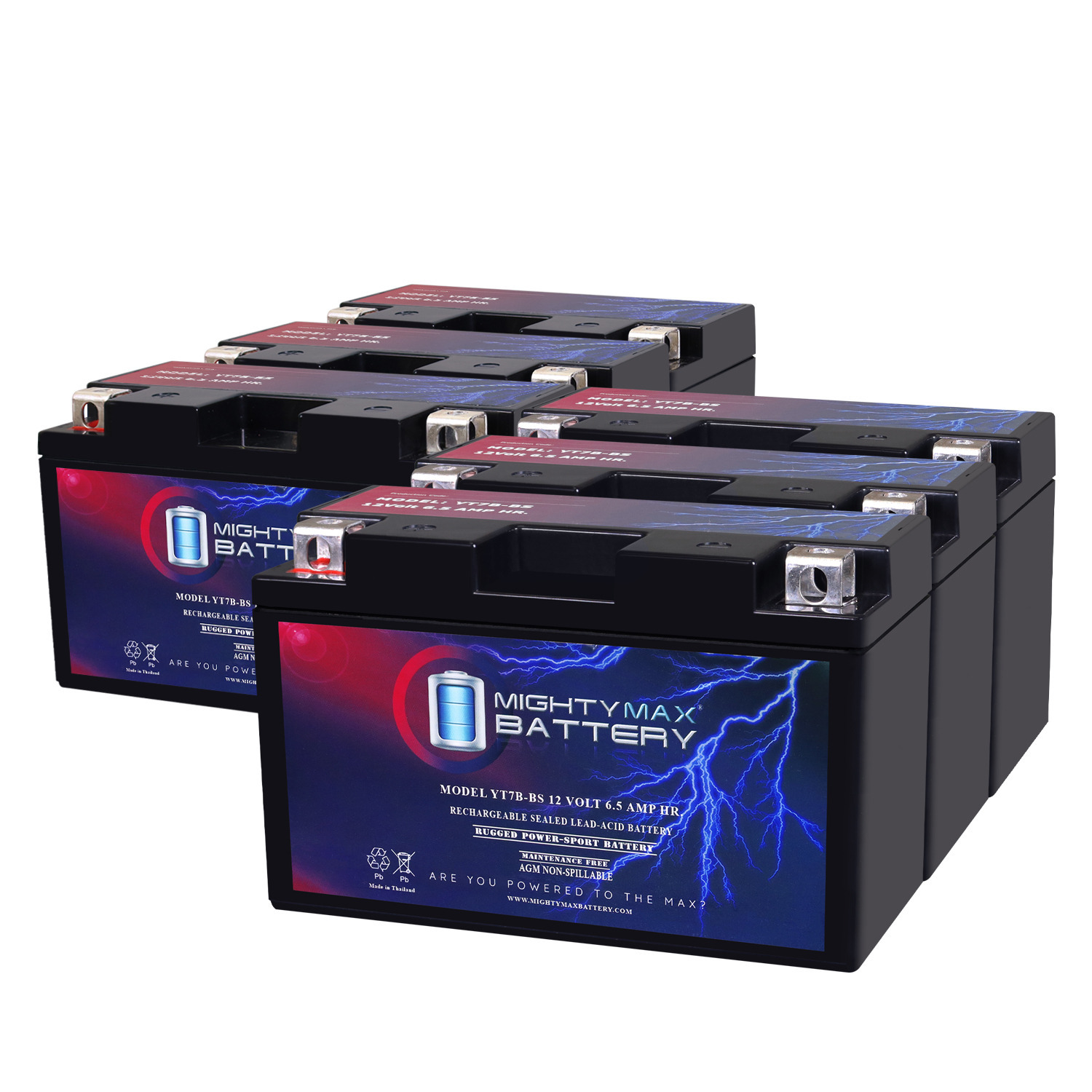 YT7B-BS 12V 6.5AH Replacement Battery Compatible with PowerStar YT7B-BS - 6 Pack