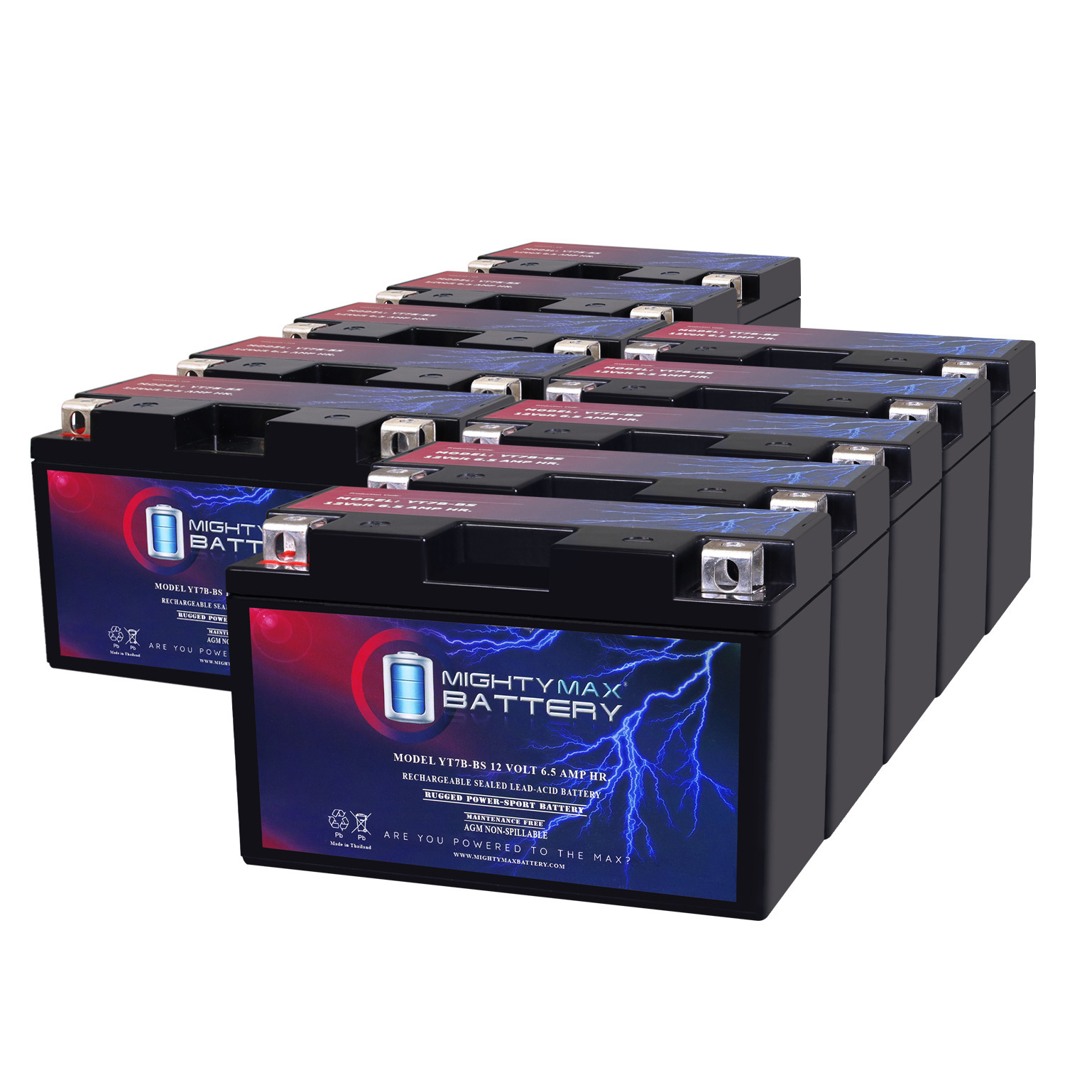 YT7B-BS 12V 6.5AH Replacement Battery Compatible with BikeMaster YT7B-BS - 10 Pack