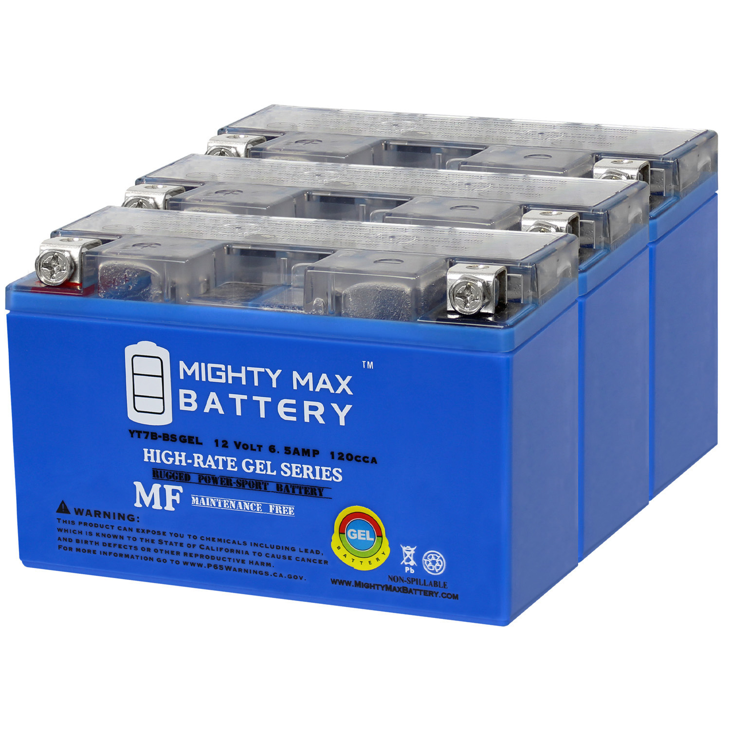 YT7B-BS GEL 12V 6.5AH Replacement Battery Compatible with Power Max YT7B-BS - 3 Pack