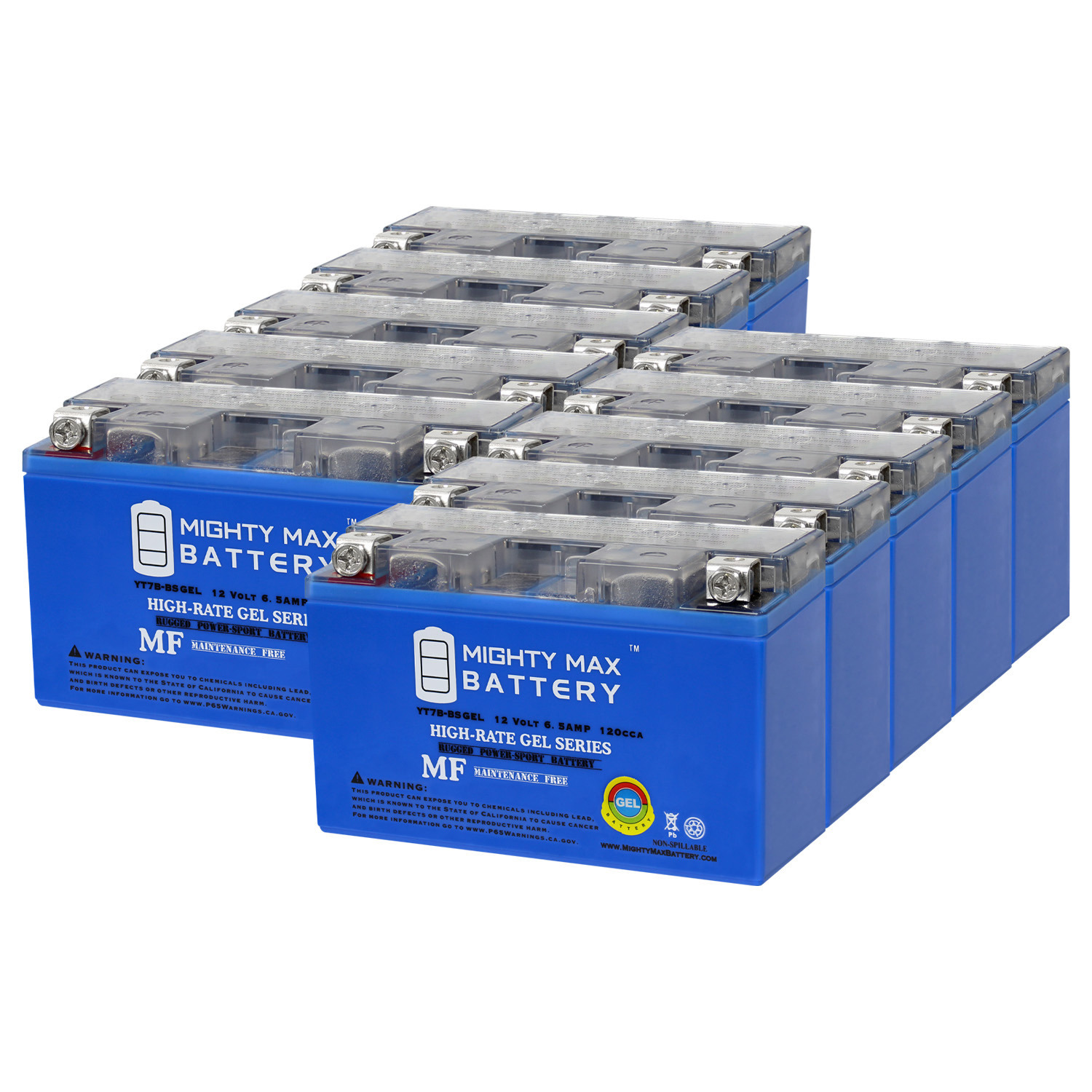 YT7B-BS GEL 12V 6.5AH Replacement Battery Compatible with WPS YT7B-BS - 10 Pack