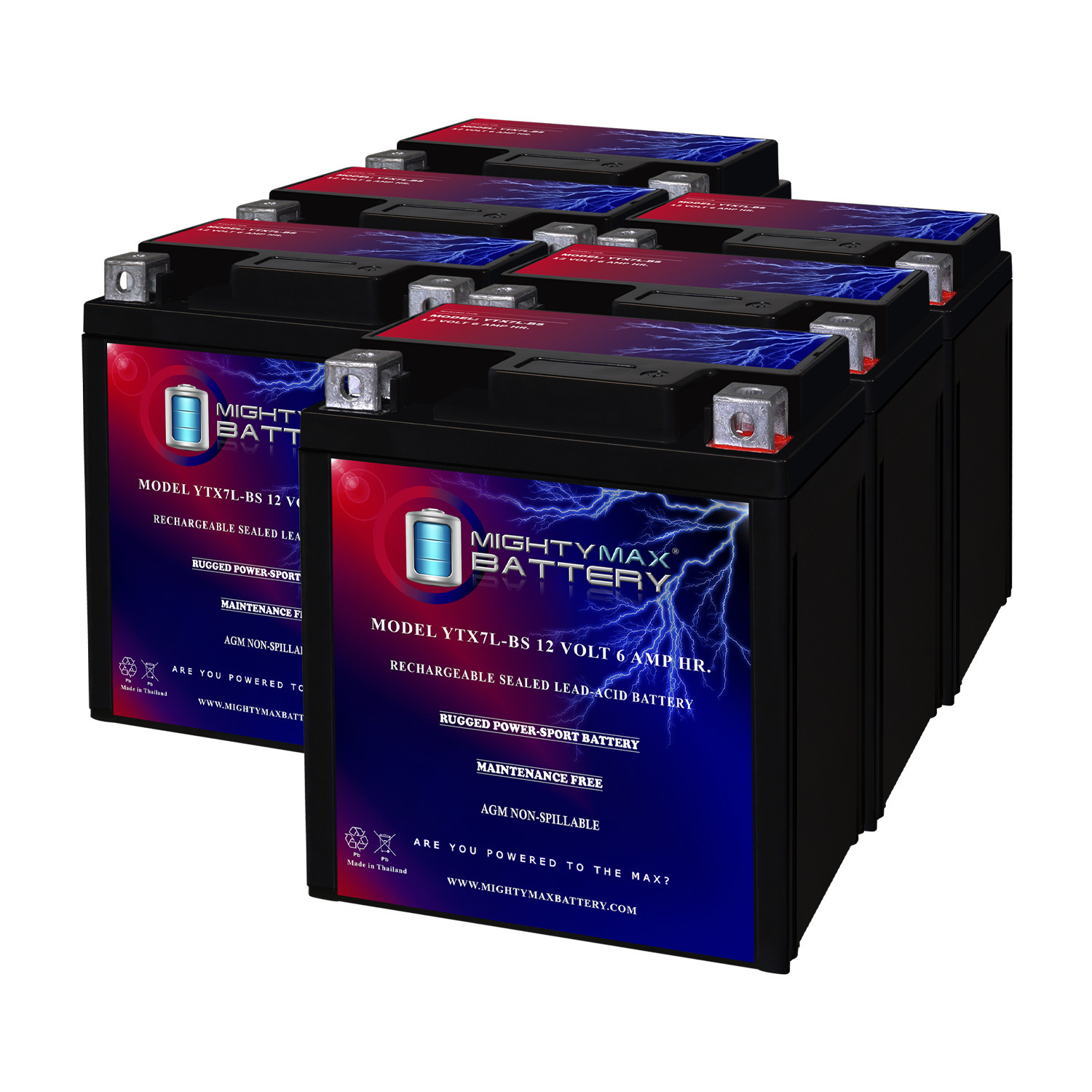 YTX7L-BS 12V 6AH Replacement Battery Compatible with Honda Yamaha BMW KTM - 6 Pack