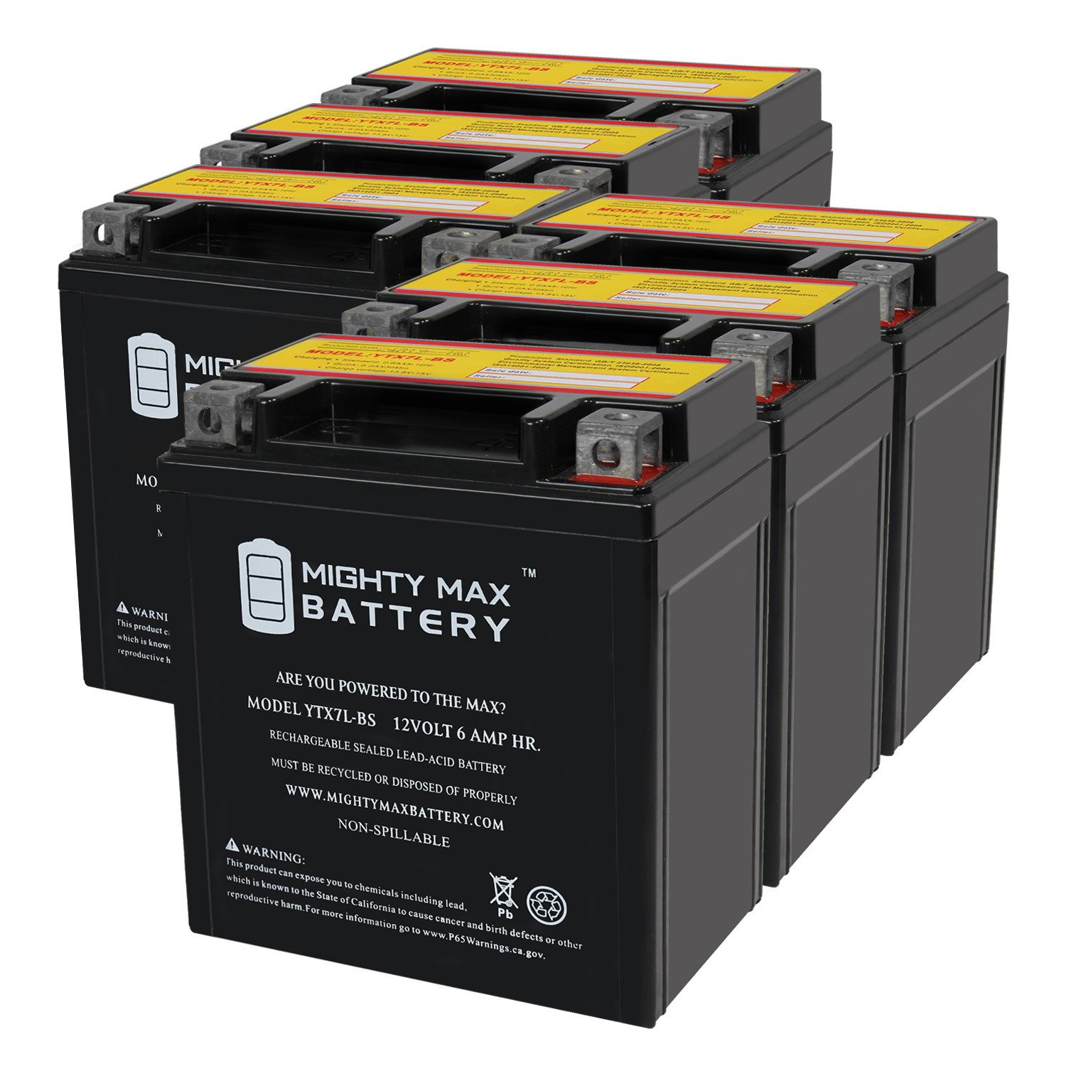 YTX7L-BS 12V 6AH Replacement Battery Compatible with Power Source YTX7L-BS - 6 Pack