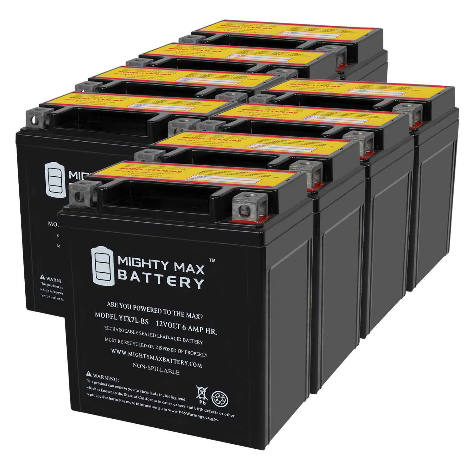 YTX7L-BS 12V 6AH Replacement Battery compatible with Power Source GTX7L-BS - 8 Pack