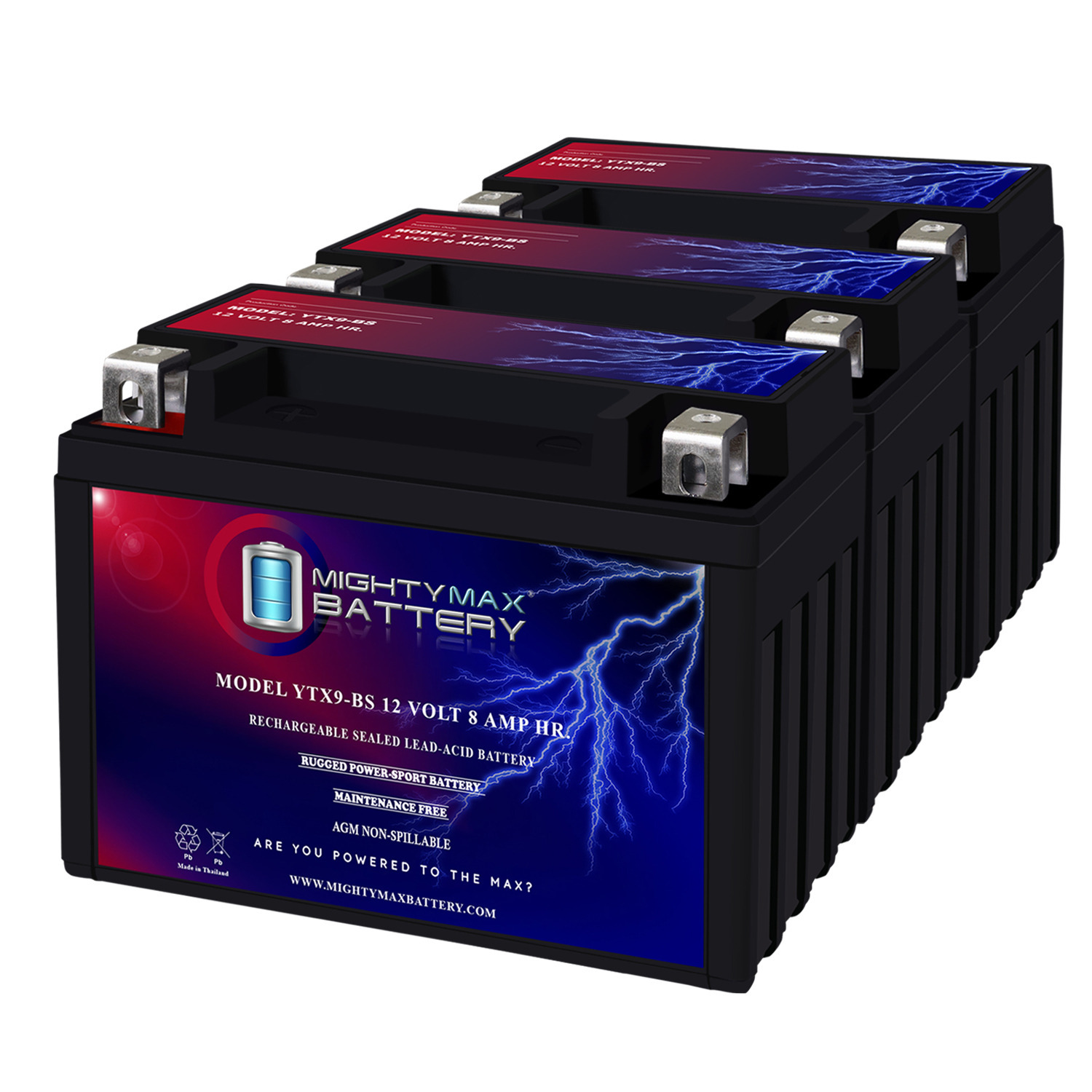 YTX9-BS SLA Replacement Battery Compatible with Kawasaki Ninja 400, ABS 08-22 - 3 Pack