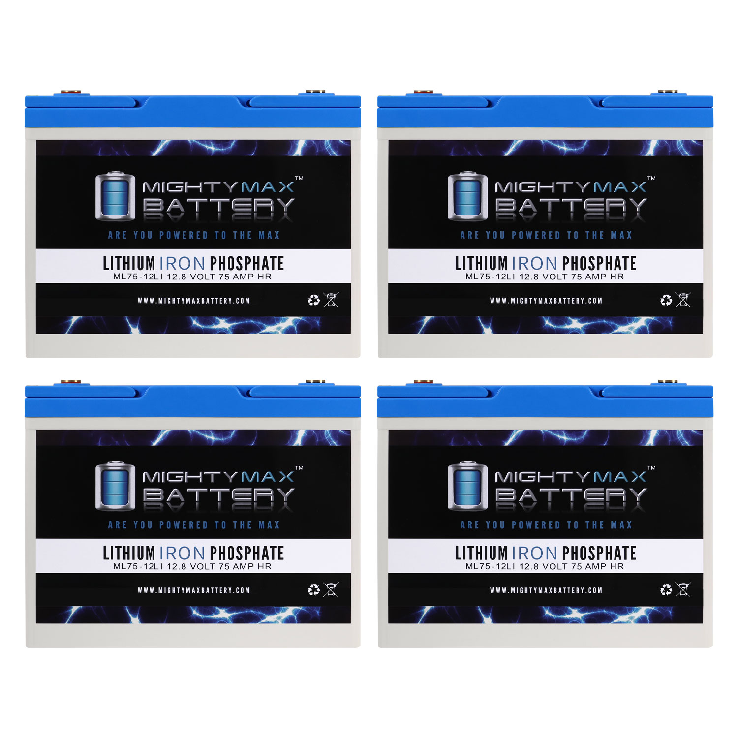 12V 75AH Lithium Replacement Battery compatible with Panasonic LC-R12V75P - 4 Pack