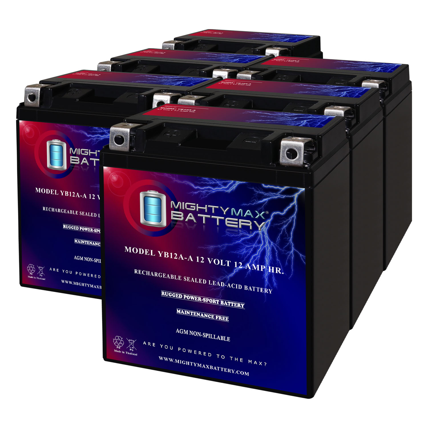 YB12A-A 12V 12AH Replacement Battery compatible with Parts Unlimited YB12A-A - 6 Pack