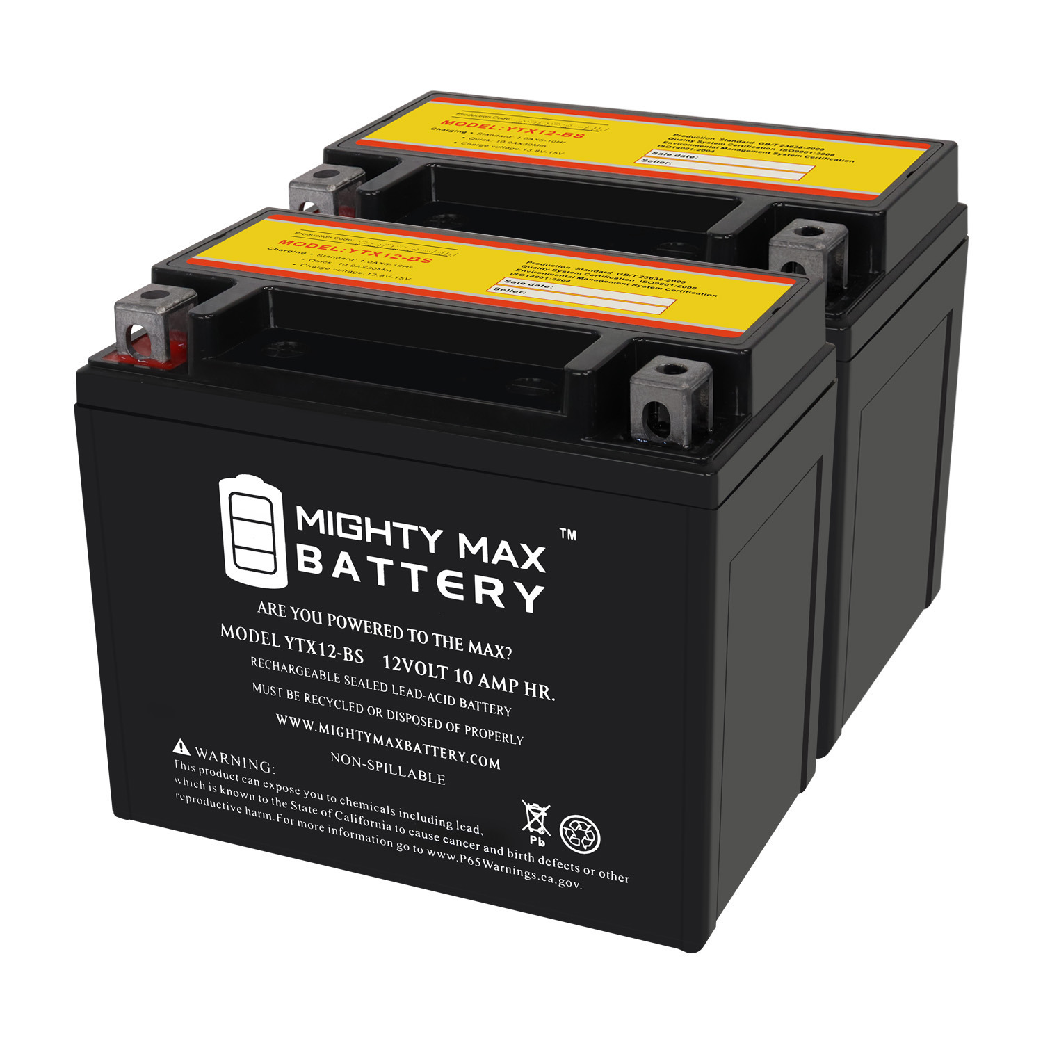 YTX12-BS 12V 10Ah Replacement Battery compatible with Moose Racing YTX12-BS - 2 Pack
