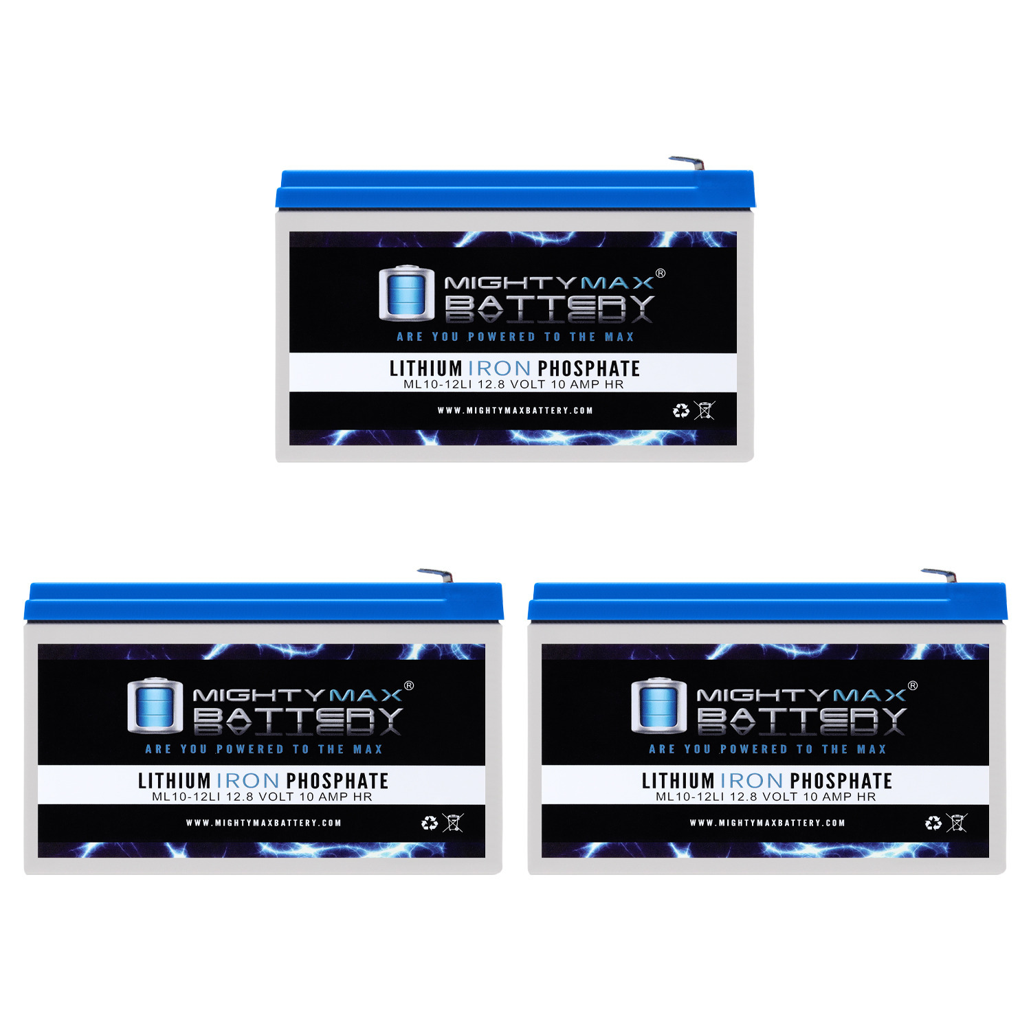 12V 10AH Lithium Replacement Battery compatible with Panasonic LC-R127R2PG1 - 3 Pack