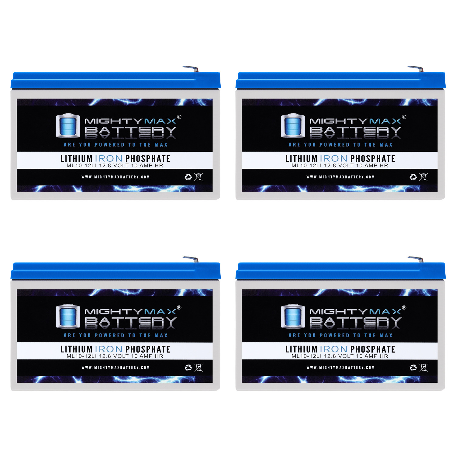 12V 10AH Lithium Replacement Battery compatible with Interstate ABSL1075,ABSL1080 - 4 Pack