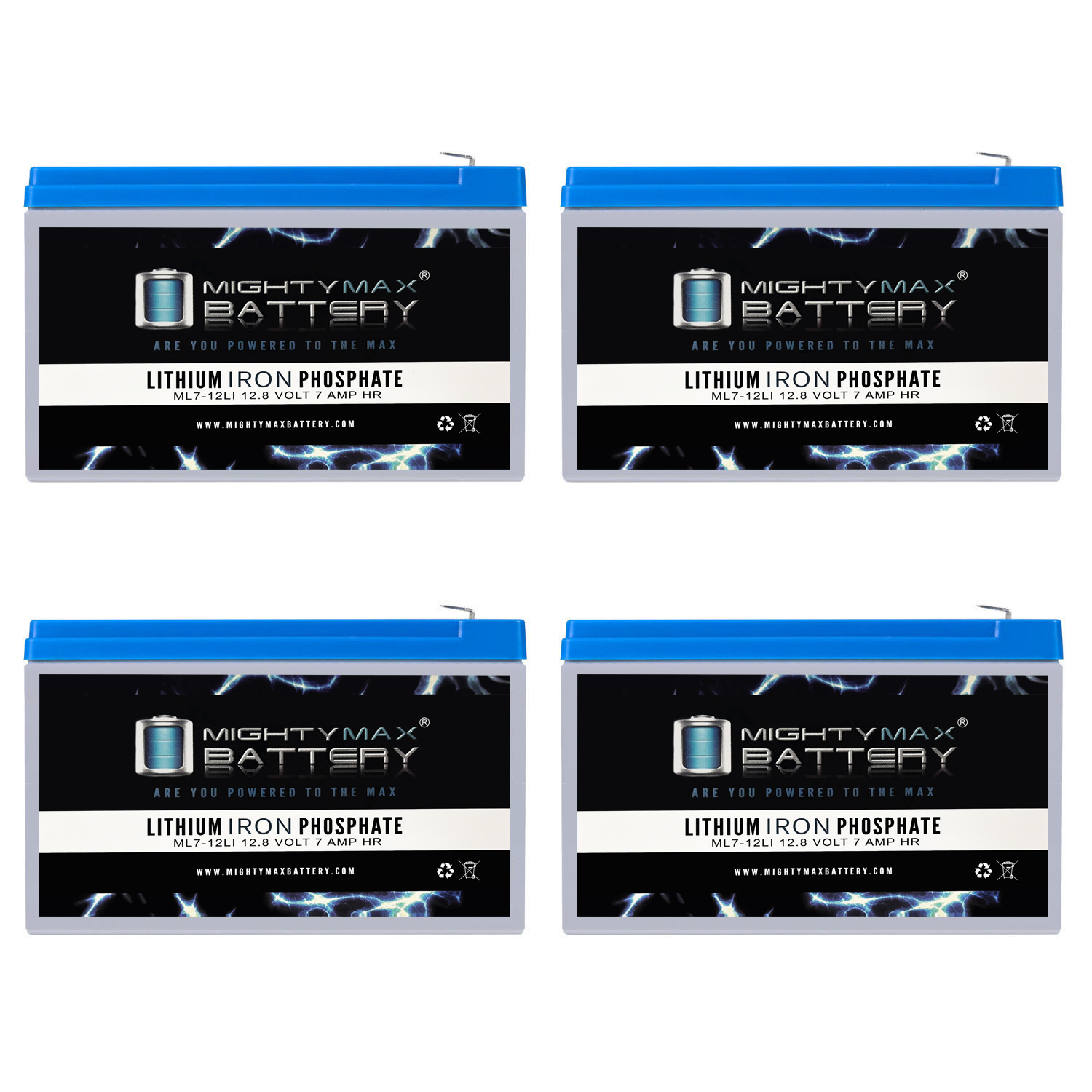 12V 7AH Lithium Replacement Battery Compatible with Panasonic LC-R127R2P1VRLA - 4 Pack