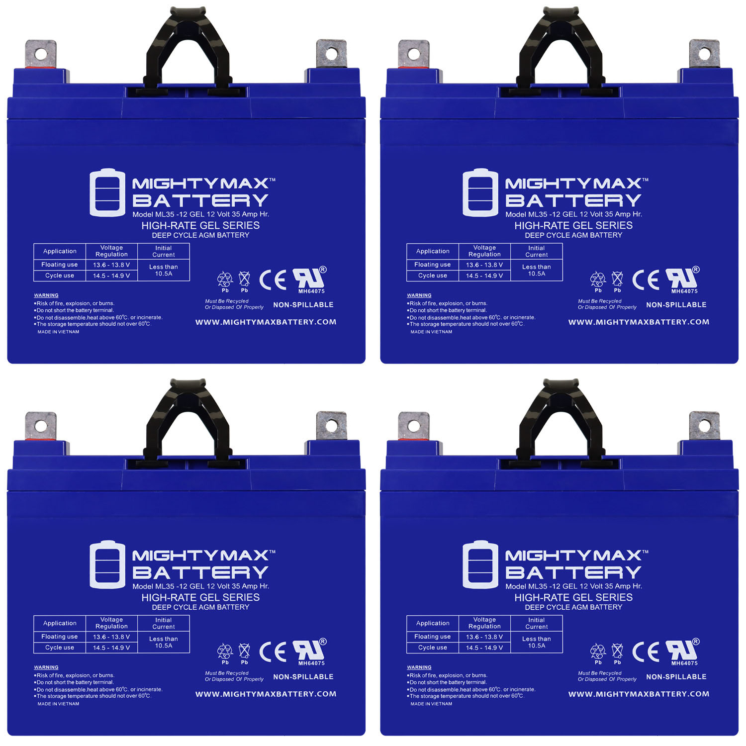 12V 35AH GEL NB Replacement Battery Compatible with Best Tech. BESTRBC34 BESTRBC48 FE500VA - 4 Pack