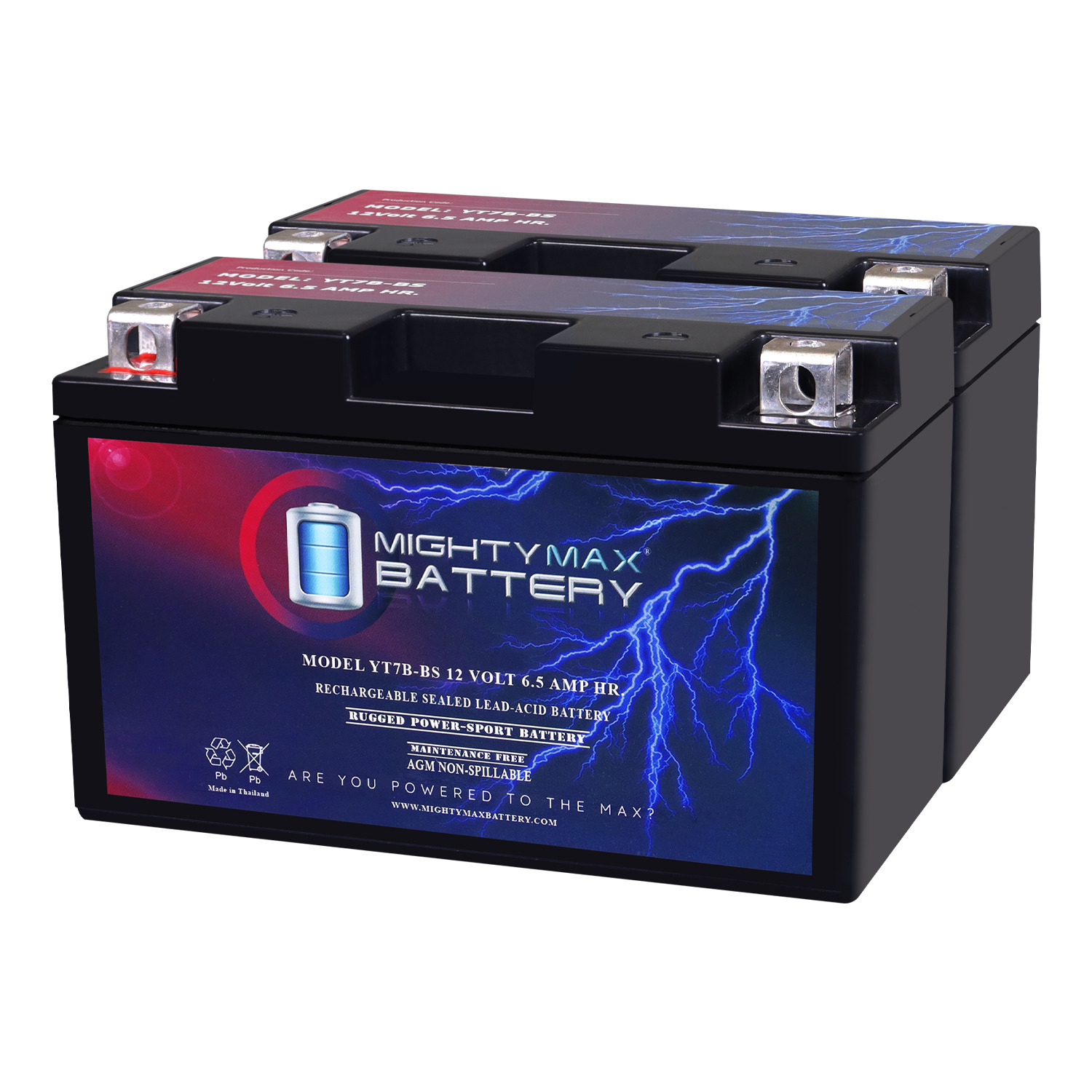 YT7B-BS 12V 6.5AH Replacement Battery Compatible with Vertex CT7B-BS, LT7B-BS - 2 Pack