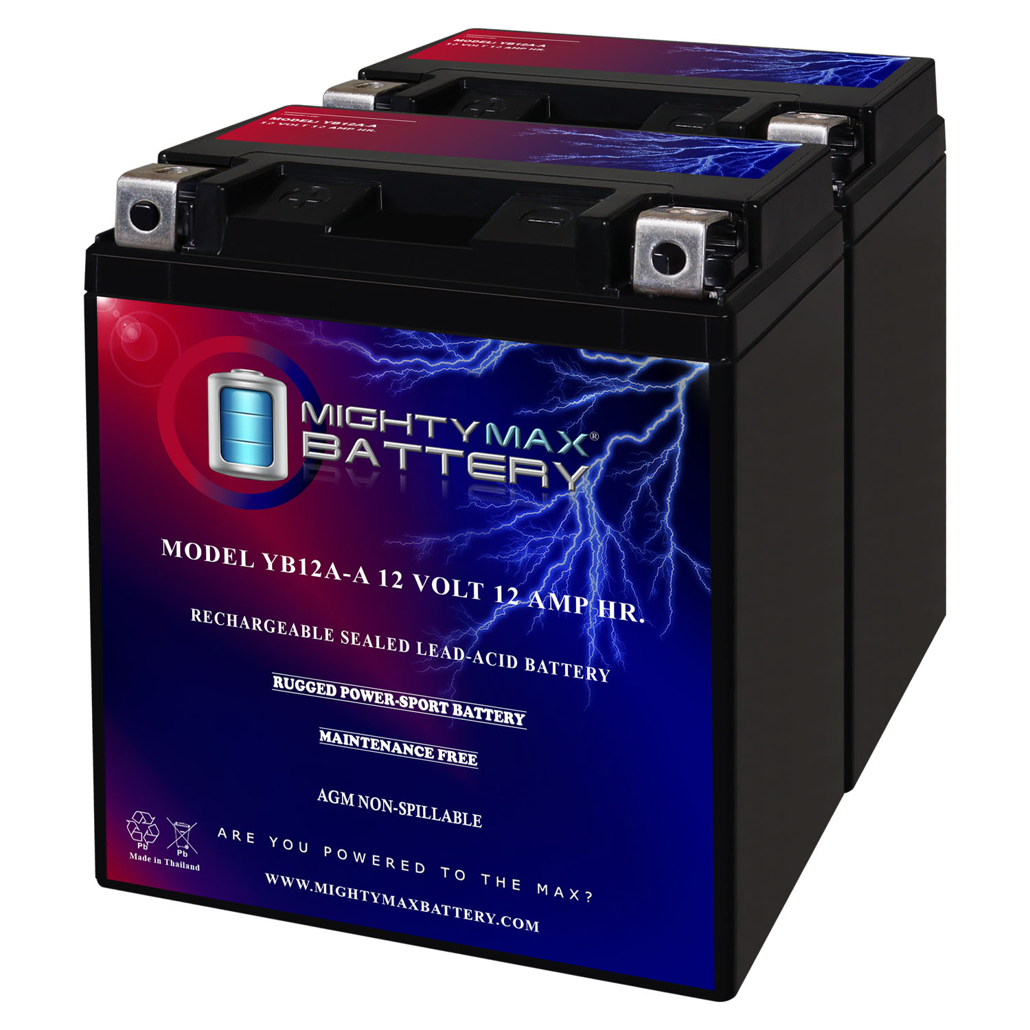 YB12A-A 12V 12AH Replacement Battery Compatible with Autozone CB12A-A - 2 Pack