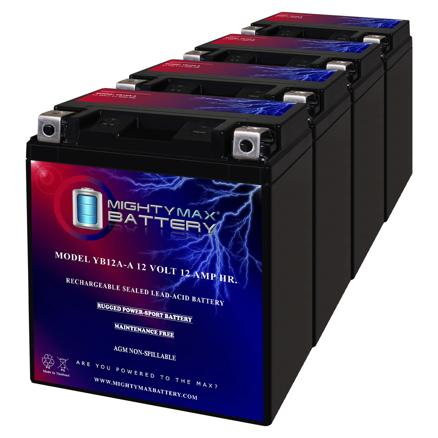 YB12A-A 12V 12AH Replacement Battery Compatible with Honda 35100-Mn2-673 - 4 Pack