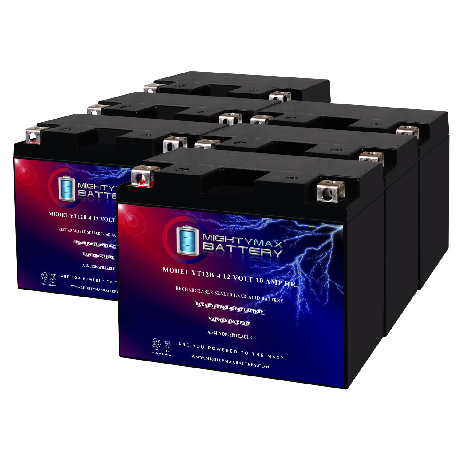 YT12B-4 12V 10Ah SLA Replacement Battery Compatible with Piaggio FLY 125 IE DT Lem 12-13 - 6 Pack