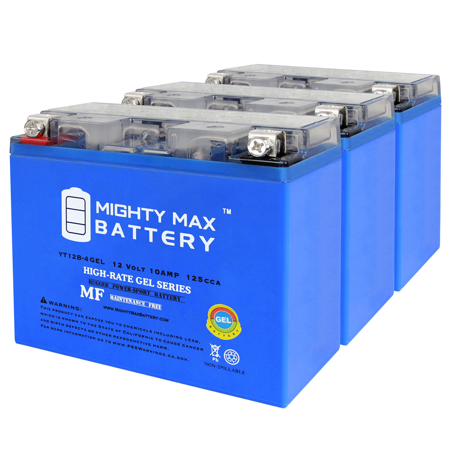 YT12B-4 GEL 12V 10Ah Replacement Battery Compatible with BatteryJack Ct12b-4 - 3 Pack