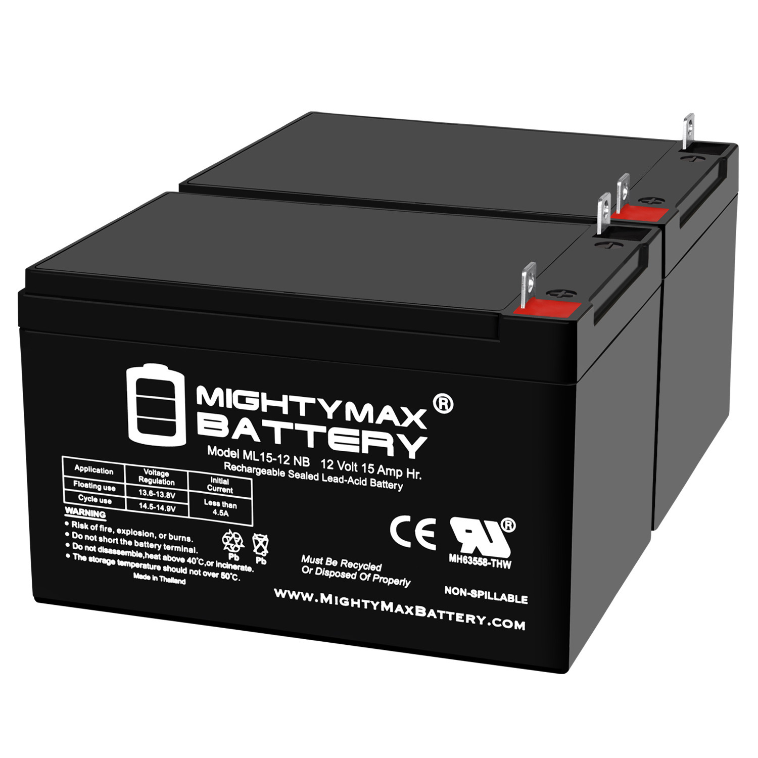 ML15-12NB 12V 15Ah Replacement Battery Compatible with Hitachi HV12-12 - 2 Pack