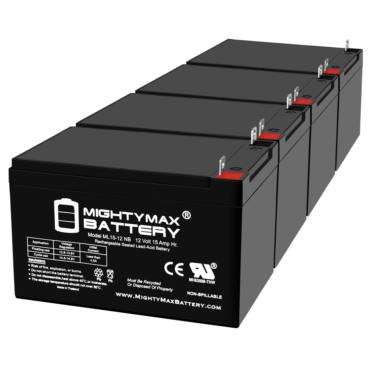 ML15-12NB 12V 15AH Replacement Battery Compatible with PS-12100 12CE12 LC-RA1212P - 4 Pack