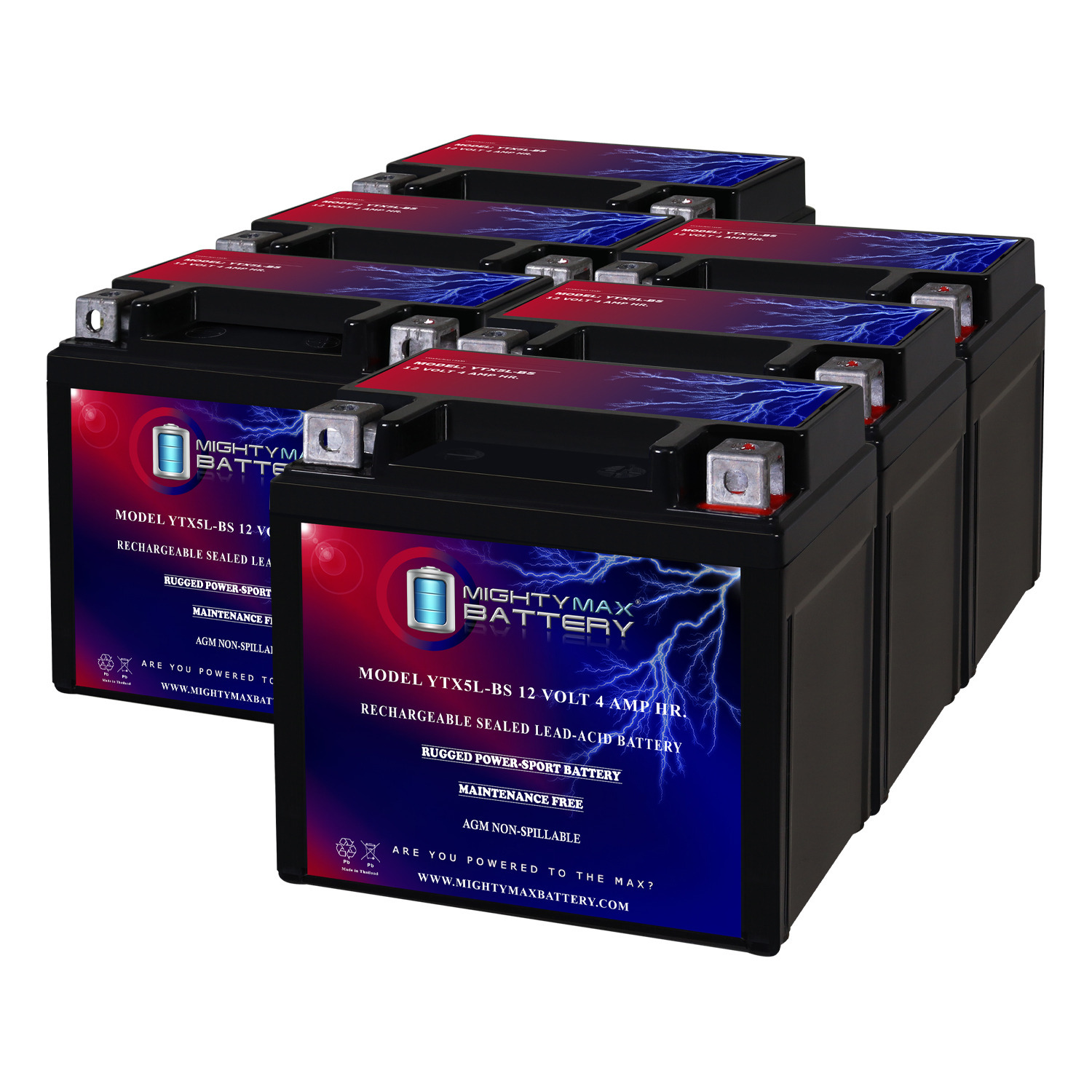 YTX5L-BS Replacement Battery Compatible with Battanux YTX5L-BS - 6 Pack