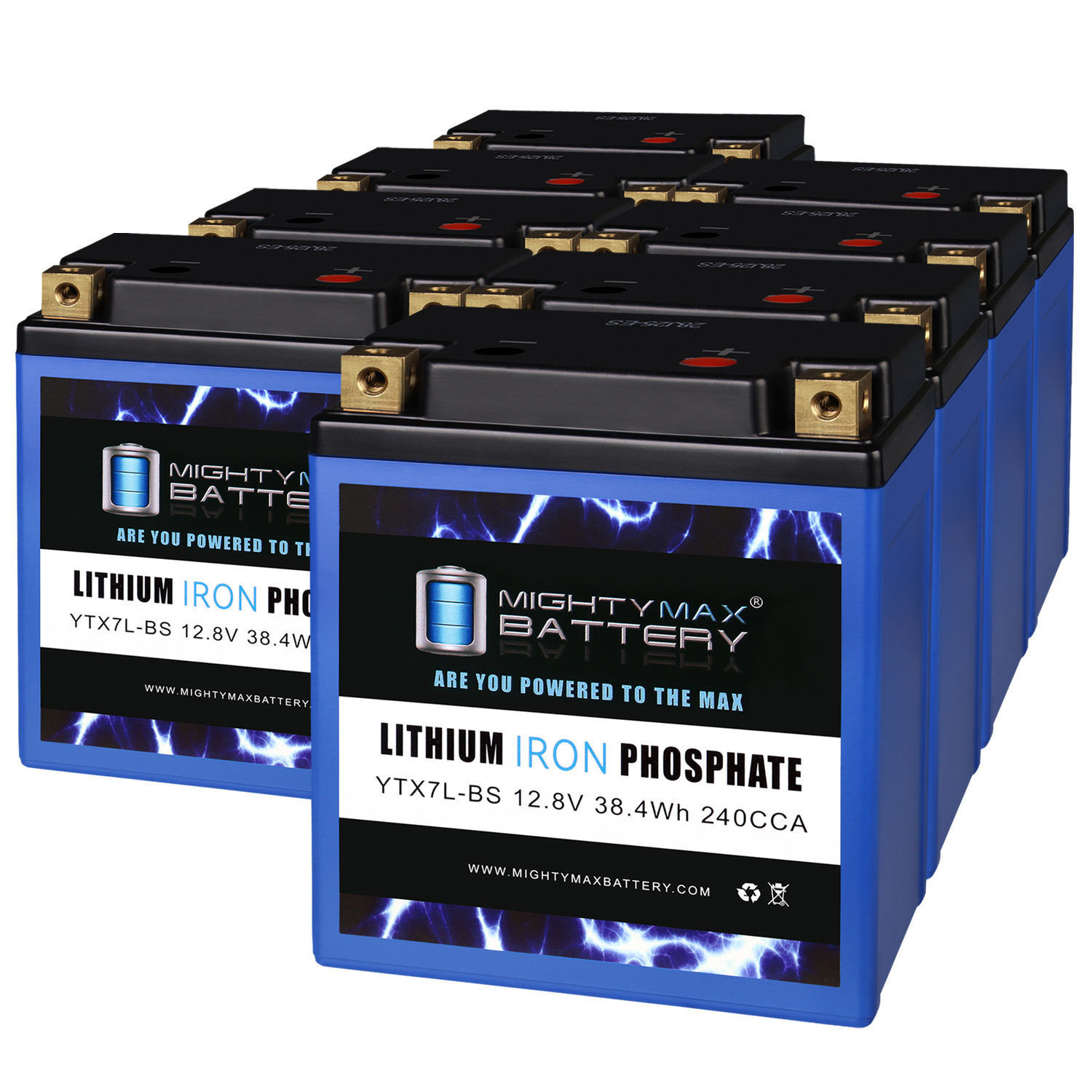YTX7L-BS Lithium Replacement Battery Compatible with Sigmas Tek STX7L-BS - 8 Pack