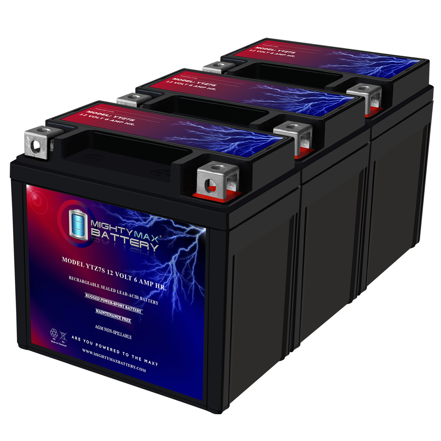 YTZ7S 12V 6AH Replacement Battery Compatible with Kawasaki 90 KFX90 23 - 3 Pack