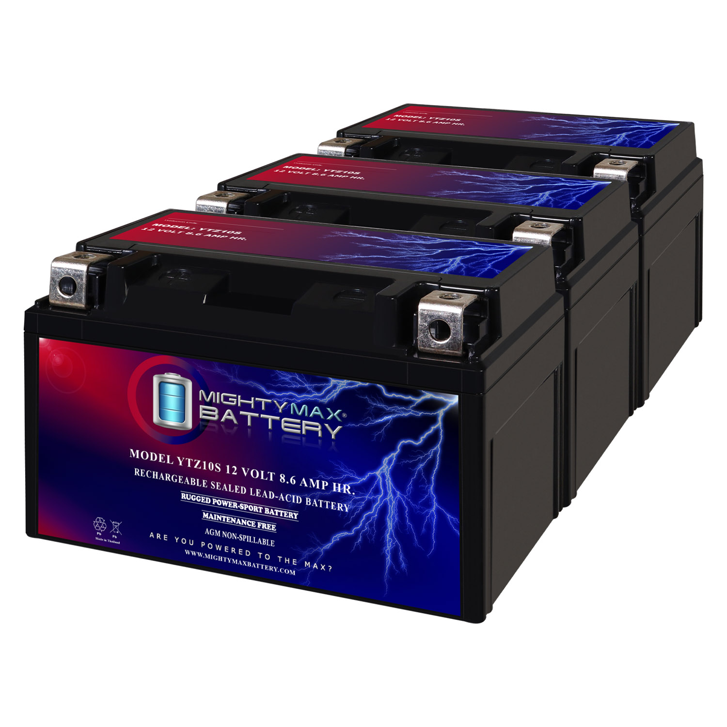 YTZ10S 12V 8.6AH Replacement Battery Compatible with Yamaha 1000 MT-10 18-23 - 3 Pack