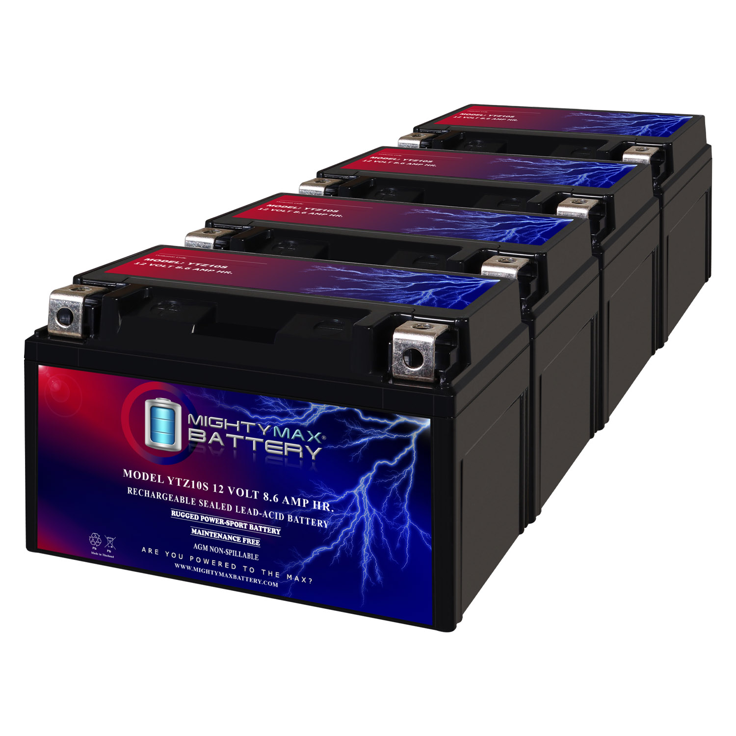 YTZ10S 12V 8.6AH Replacement Battery Compatible with MV Agusta 1000 Brutale 1078RR, 1090 09-16 - 4 Pack