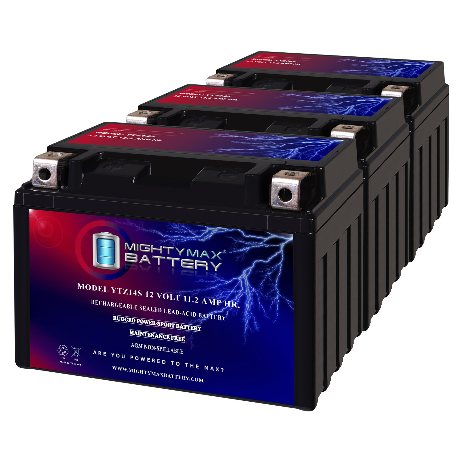 YTZ14S 12V 11.2Ah Replacement Battery Compatible with BMW 1250 R1250RT, R, RS 19-23 - 3 Pack