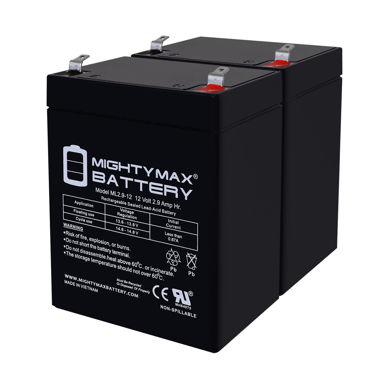 12V 2.9AH F1 SLA Replacement Battery Compatible With Power-Sonic PS-1227 - 2 Pack