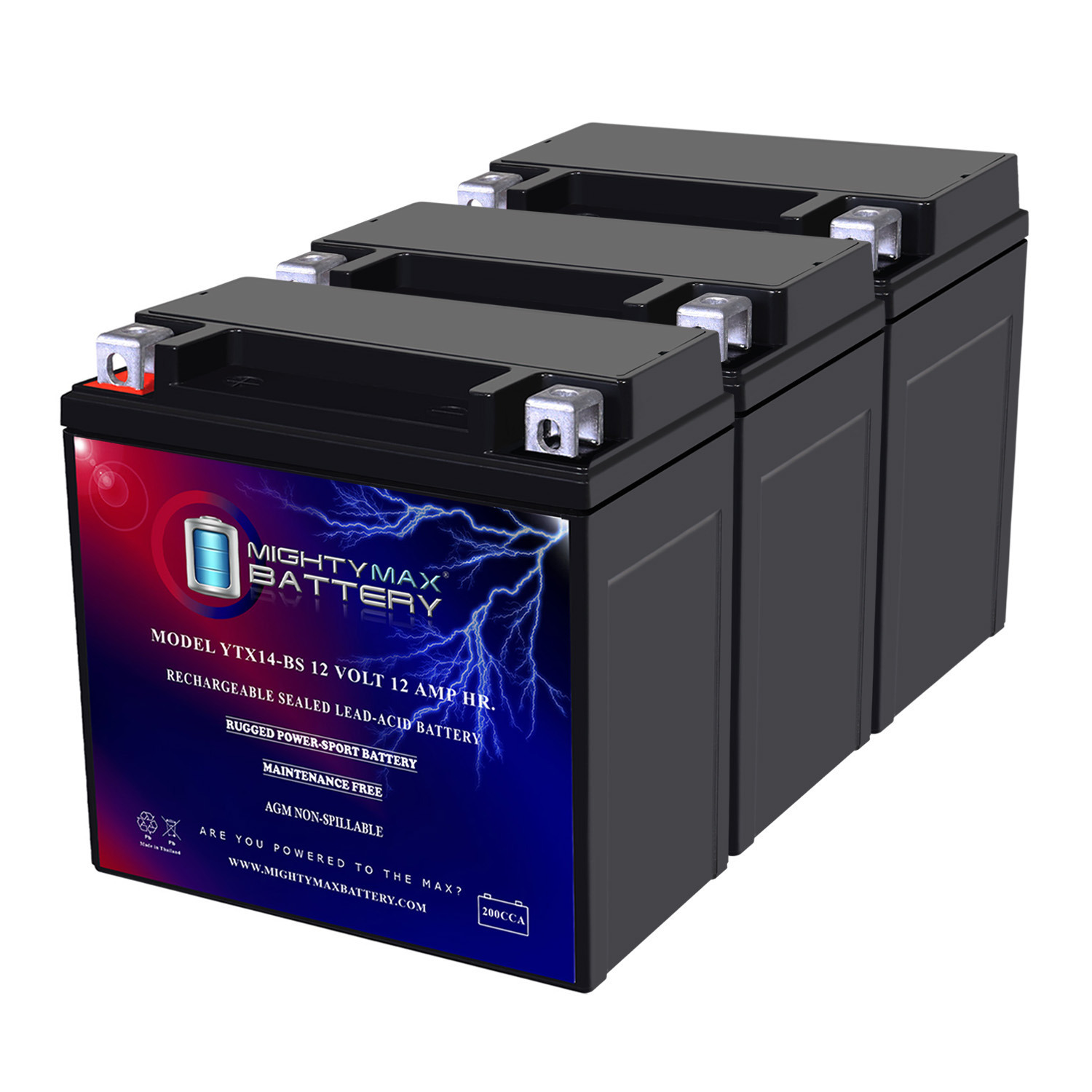 YTX14-BS Replacement Battery Compatible with Suzuki 400 LT-A400F, F400F King Quad 24 - 3 Pack