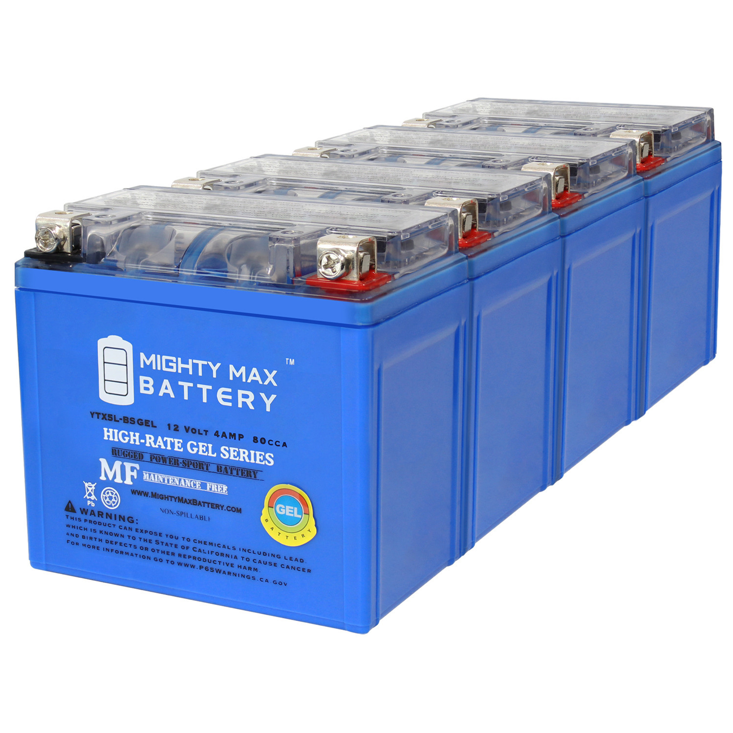 YTX5L-BSGEL 12V, 4Ah, GEL, Replacement Battery Compatible with Yamaha 230 TTR230 05-24 - 4 Pack