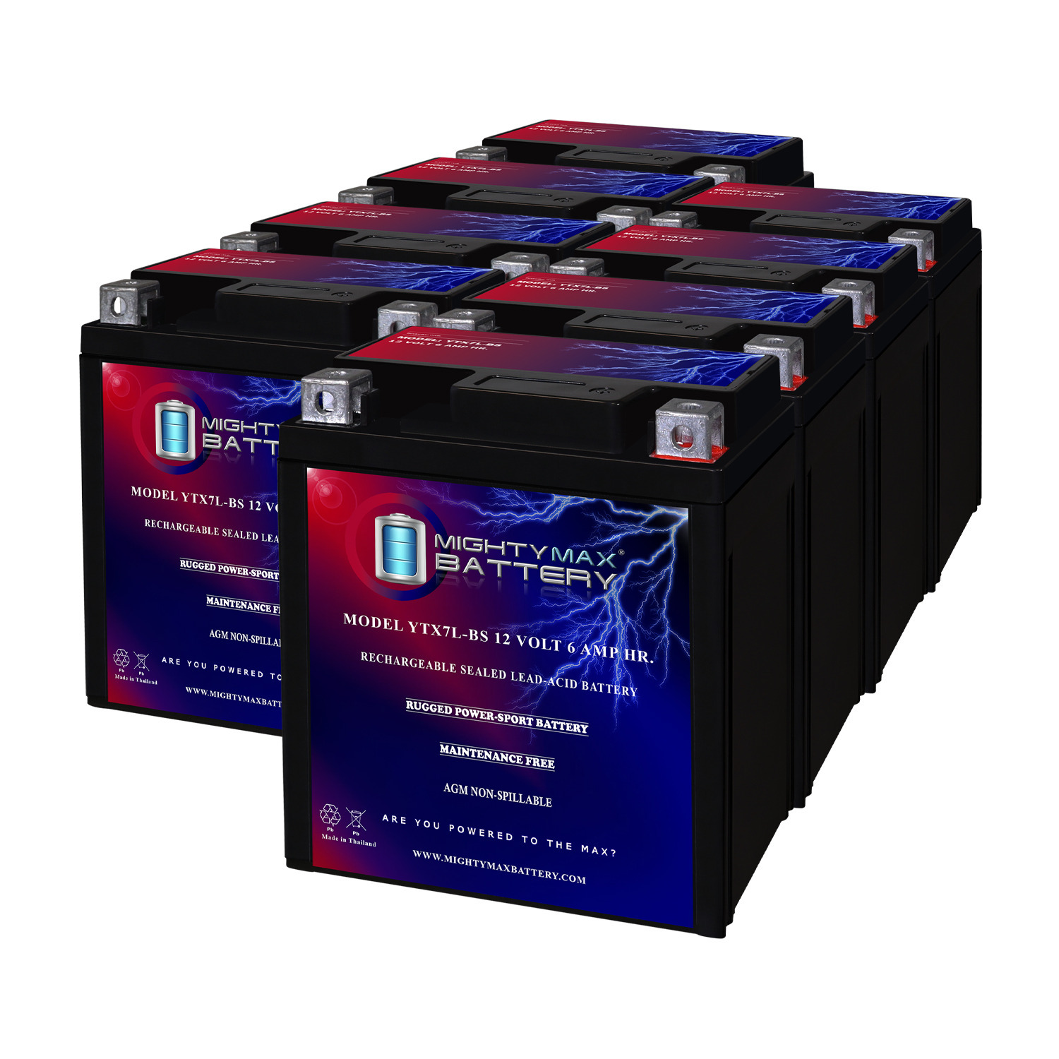 YTX7L-BS 12V, 6Ah, Replacement Battery Compatible with Piaggio Vespa 50 Primavera, Sprint 14-16 - 8 Pack