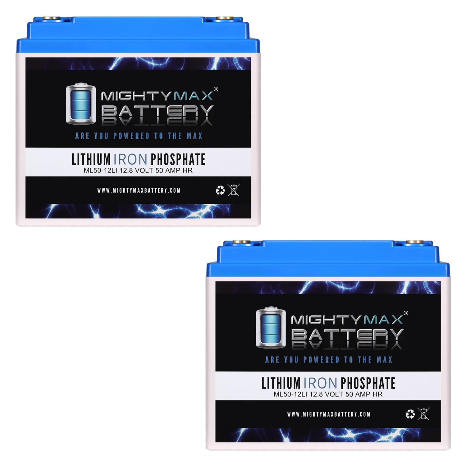 12V, 50Ah, Lithium, Replacement Battery Compatible with FirstPower LFP1238, LFP1240D - 2 Pack