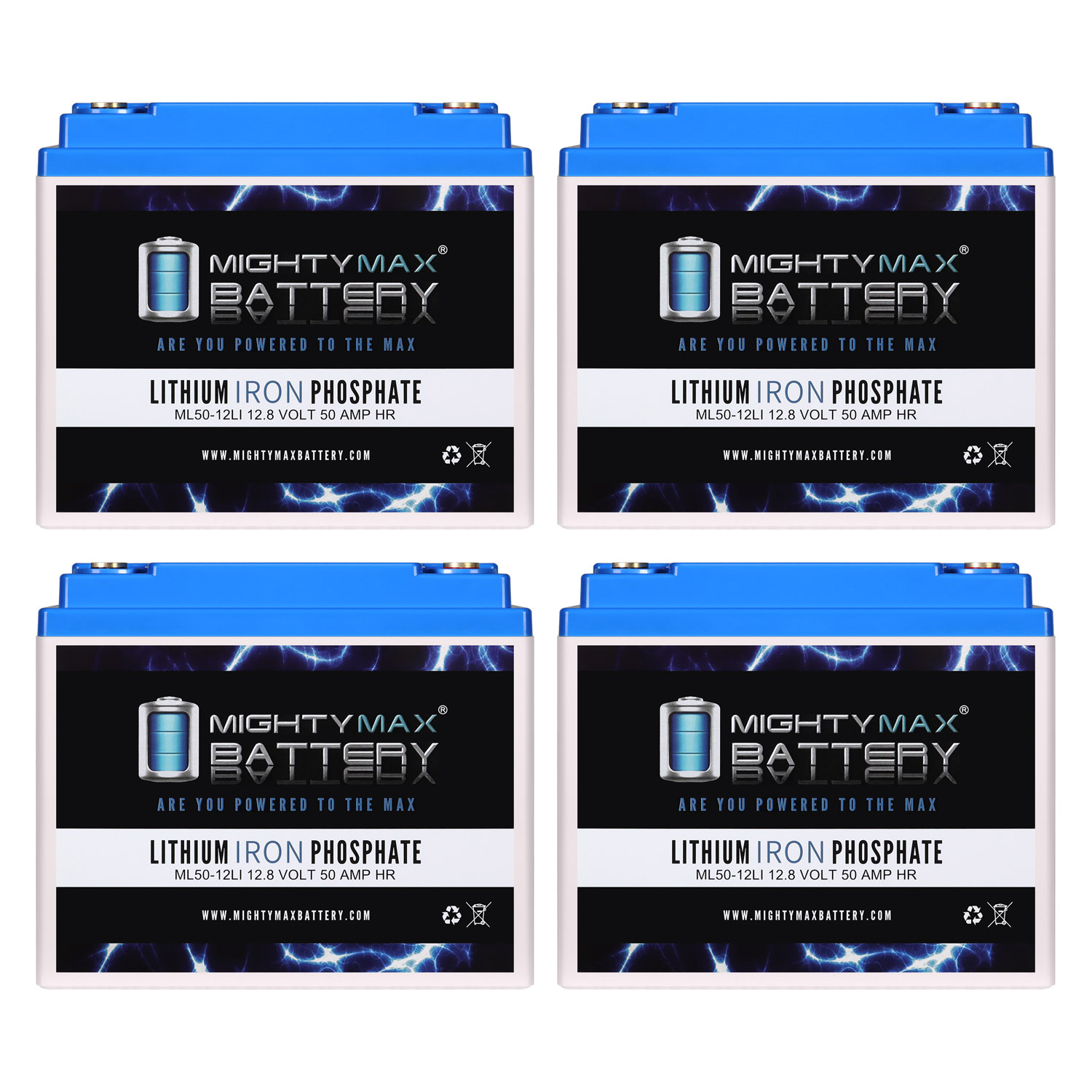 12V, 50Ah, Lithium, Replacement Battery Compatible with Power Kingdom PK40-12, PK45-12 - 4 Pack