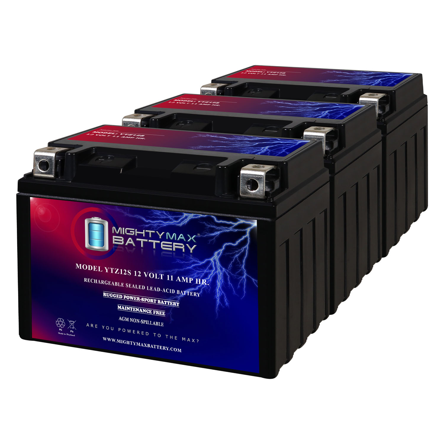YTZ12S 12V 11Ah Replacement Battery compatible with Yamaha 1200 XTZ1200Z Super Tenere 24 - 3 Pack