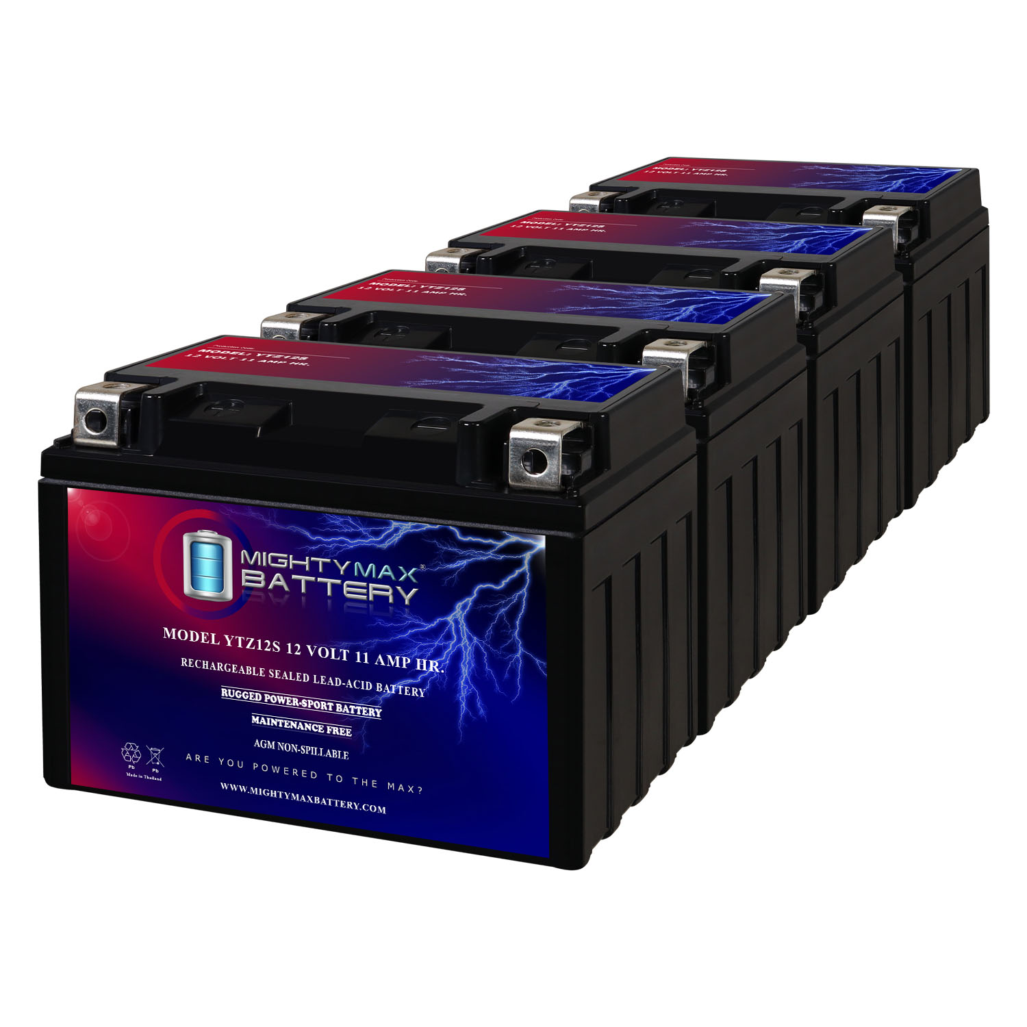 YTZ12S 12V 11Ah Replacement Battery compatible with Yamaha 1200 XTZ1200Z Super Tenere 24 - 4 Pack