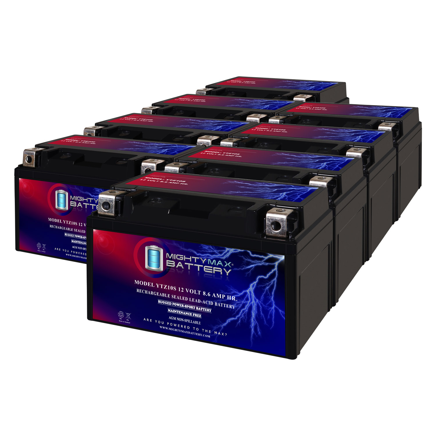 YTZ10S 12V, 8.6Ah, Replacement Battery Compatible with Yamaha 500 T-MAX XP500 09-13 - 8 Pack