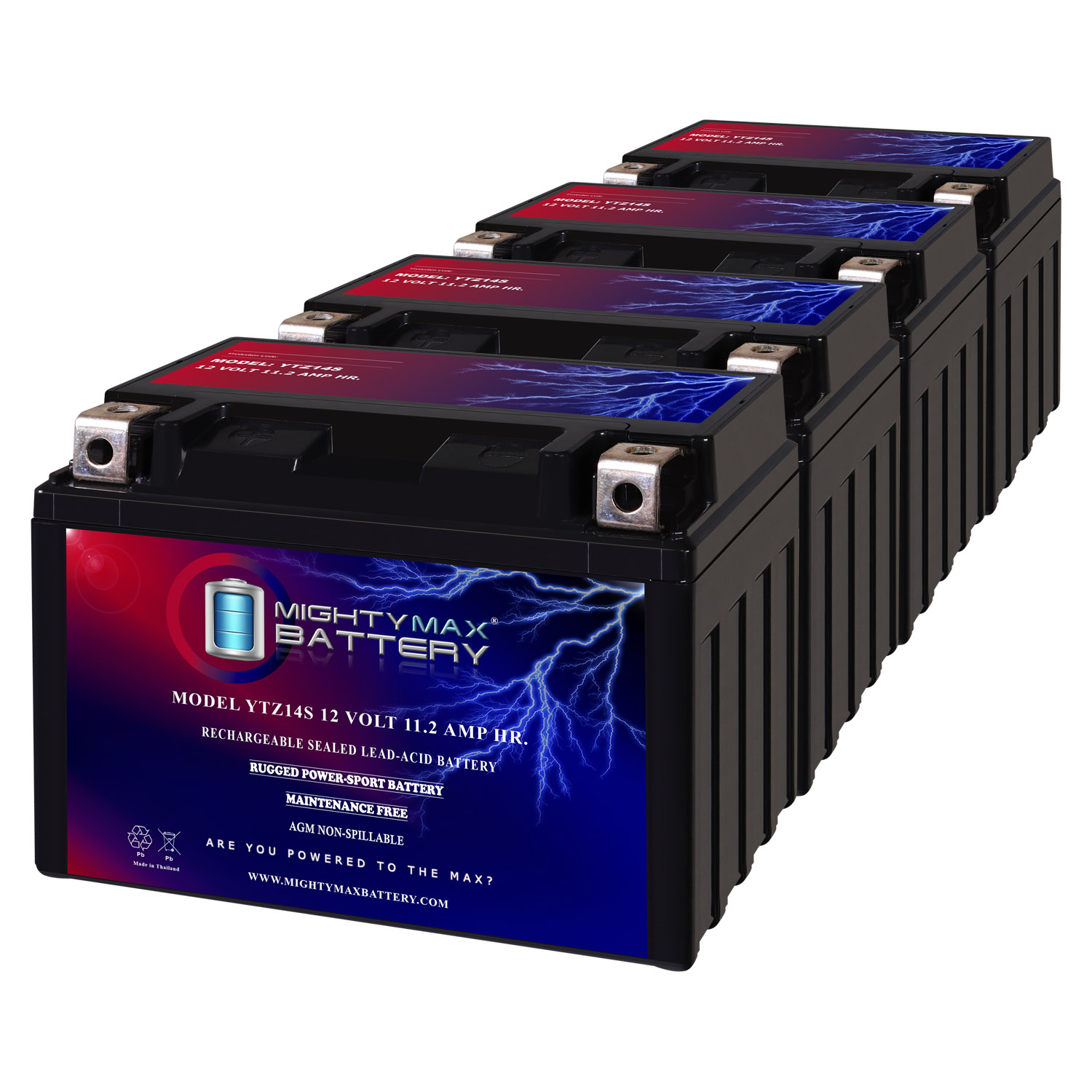YTZ14S 12V 11.2Ah Replacement Battery Compatible with Honda 750 NC750X, XD, T750C 19-20 - 4 Pack