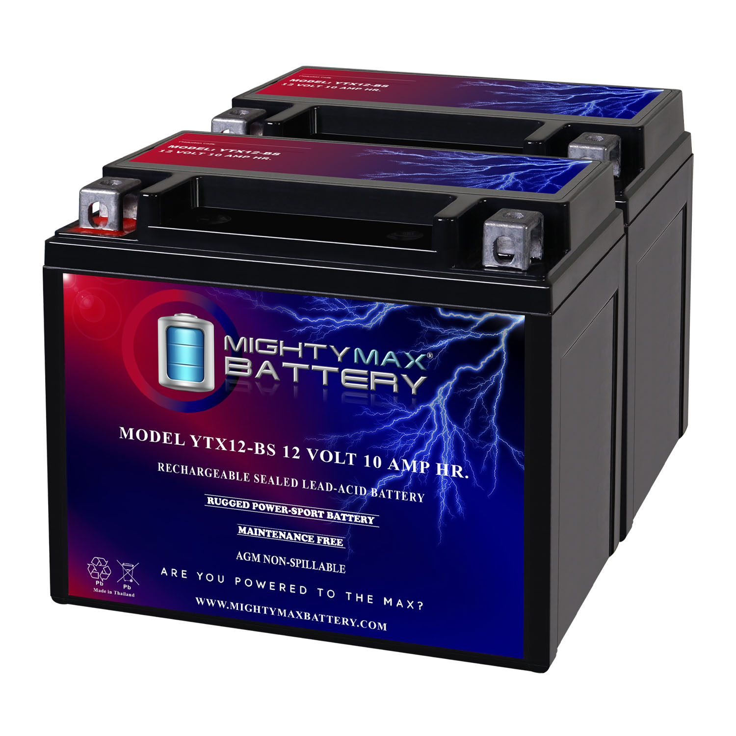 YTX12-BS 12V, 10Ah, AGM, Replacement Battery Compatible with Suzuki 800 VL800 Intruder Volusia 01-24 - 2 Pack
