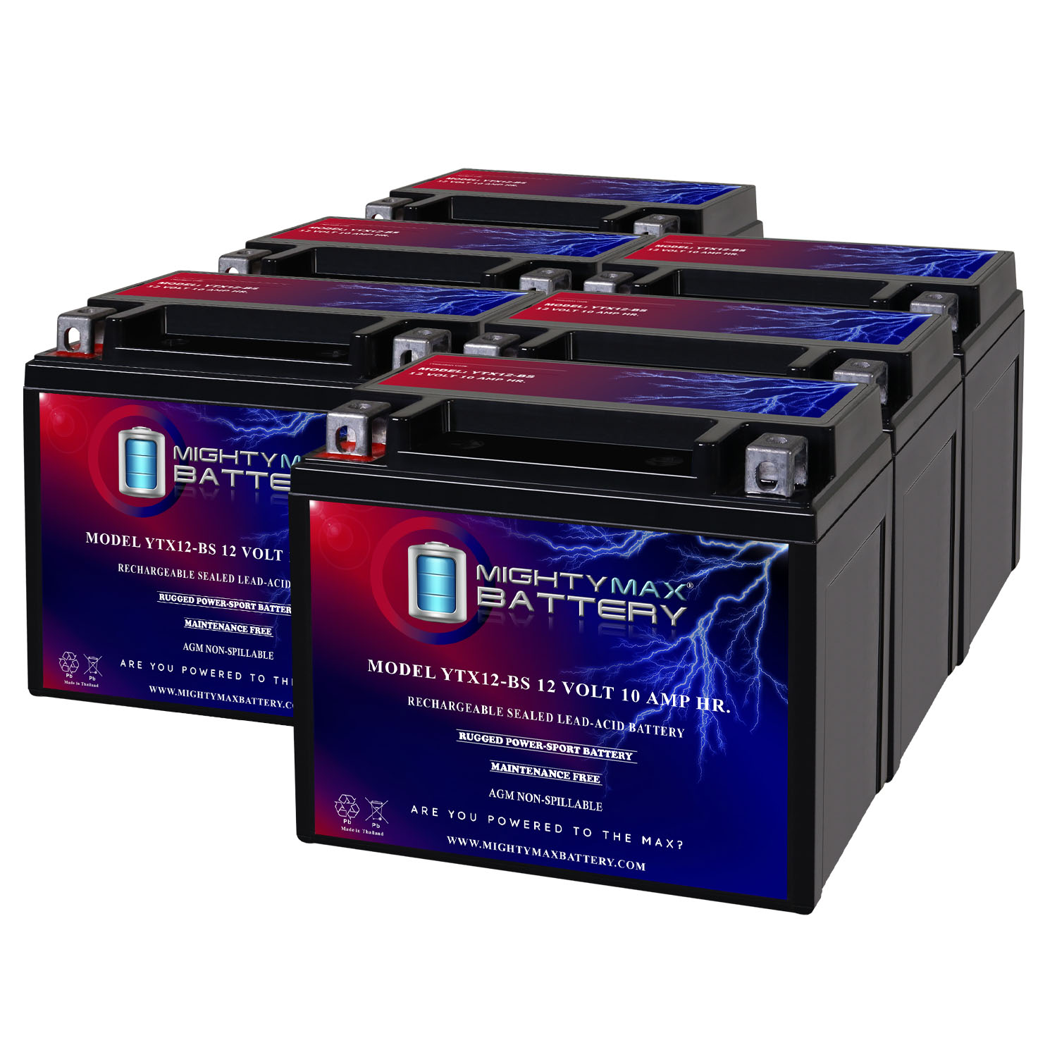 YTX12-BS 12V, 10Ah, AGM, Replacement Battery Compatible with Polaris 200 Phoenix, Sawtooth 05-24 - 6 Pack