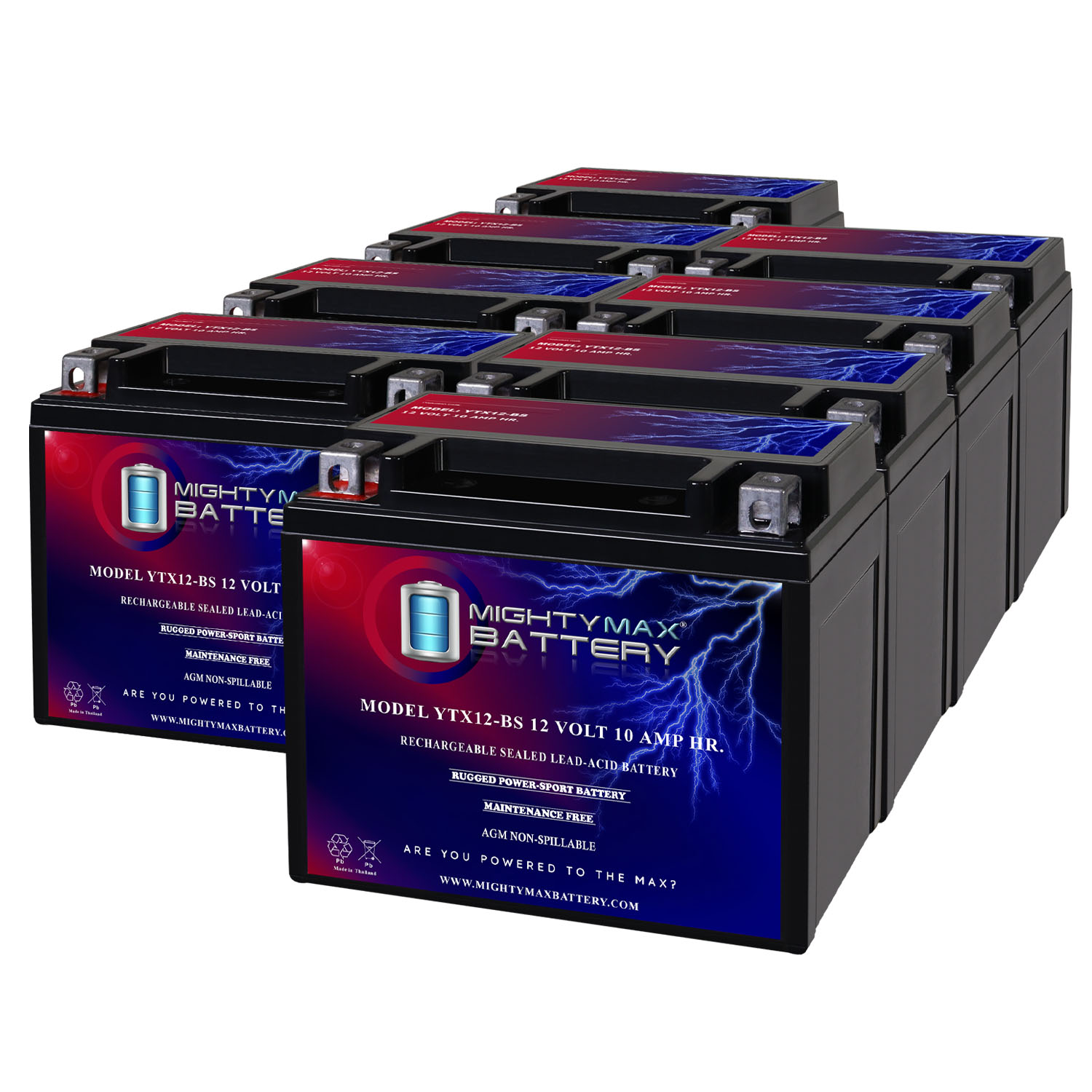 YTX12-BS 12V, 10Ah, AGM, Replacement Battery Compatible with Suzuki 800 VL800 Intruder Volusia 01-24 - 8 Pack