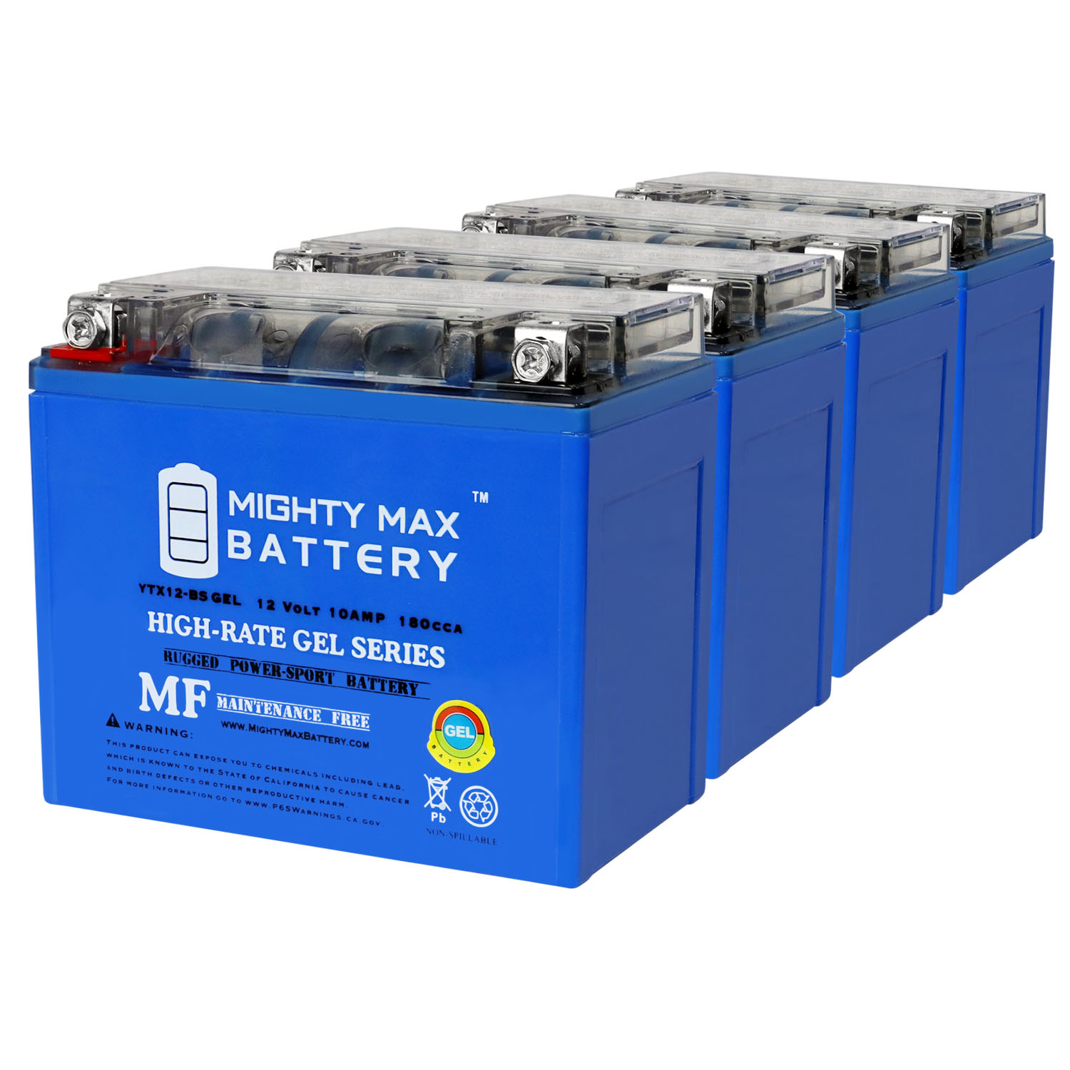 YTX12-BSGEL 12V, 10Ah, GEL, Replacement Battery Compatible with Suzuki VL800 Boulevard C50, T, M50 01-24 - 4 Pack