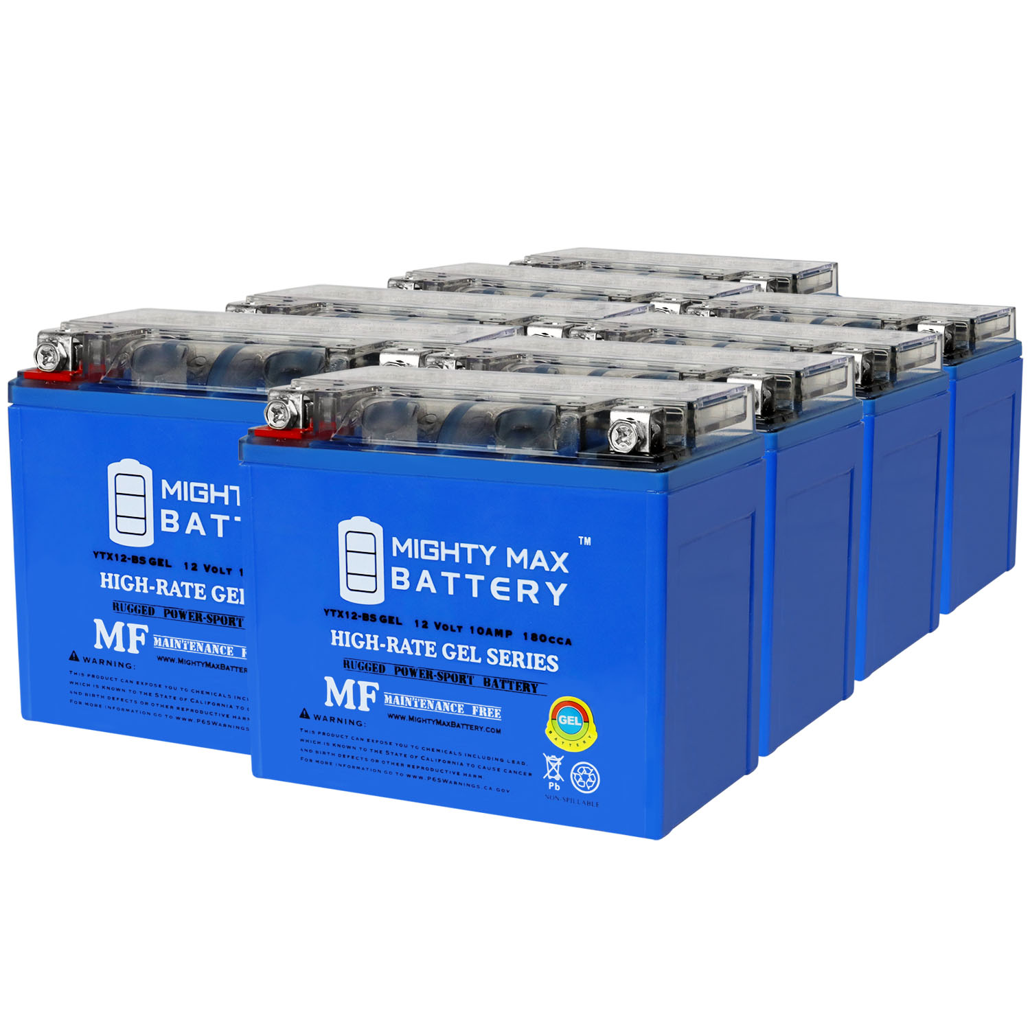 YTX12-BSGEL 12V, 10Ah, GEL, Replacement Battery Compatible with Suzuki VL800 Boulevard C50, T, M50 01-24 - 8 Pack