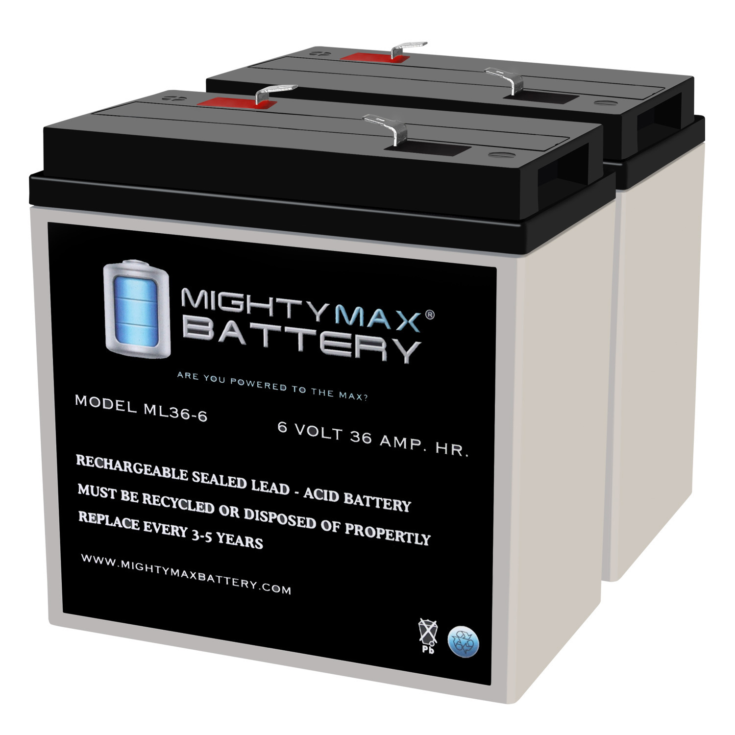 6V, 36Ah, AGM, F2 Terminal, Replacement Battery Compatible with ELS BLA - 2 Pack