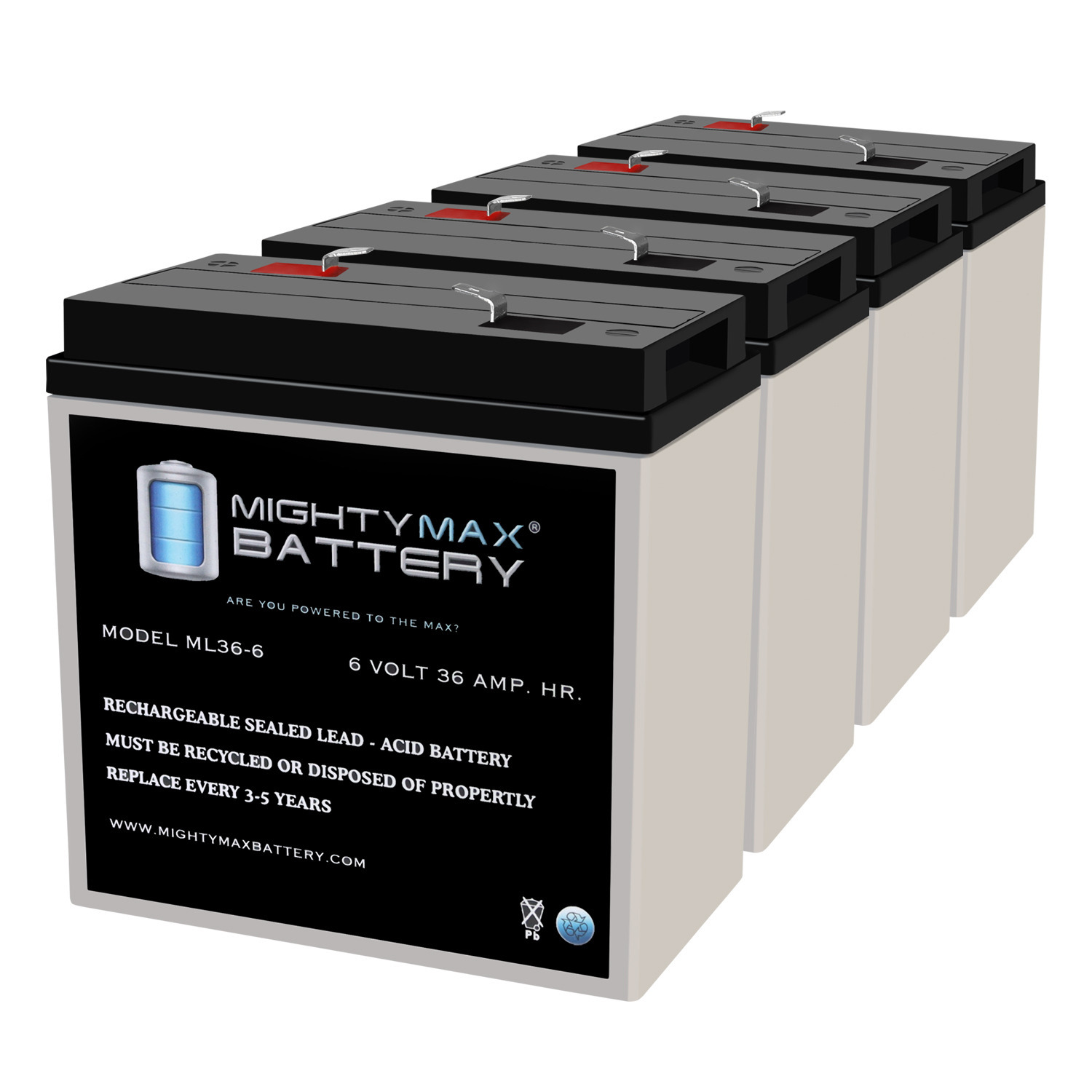 6V, 36Ah, AGM, F2 Terminal, Replacement Battery Compatible with ELS BLA - 4 Pack