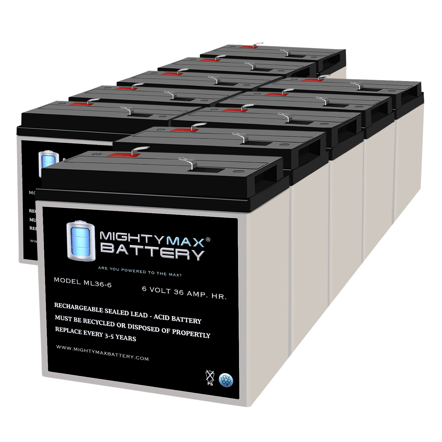 6V, 36Ah, AGM, F2 Terminal, Replacement Battery Compatible with ELS BLA - 10 Pack